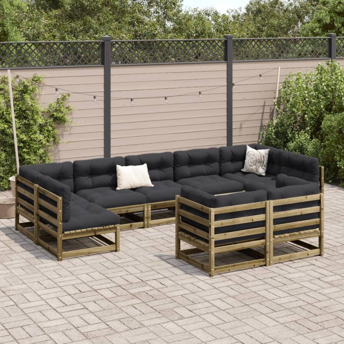 VIDAXL Salon de jardin 9 pcs avec coussins bois de pin impregne
