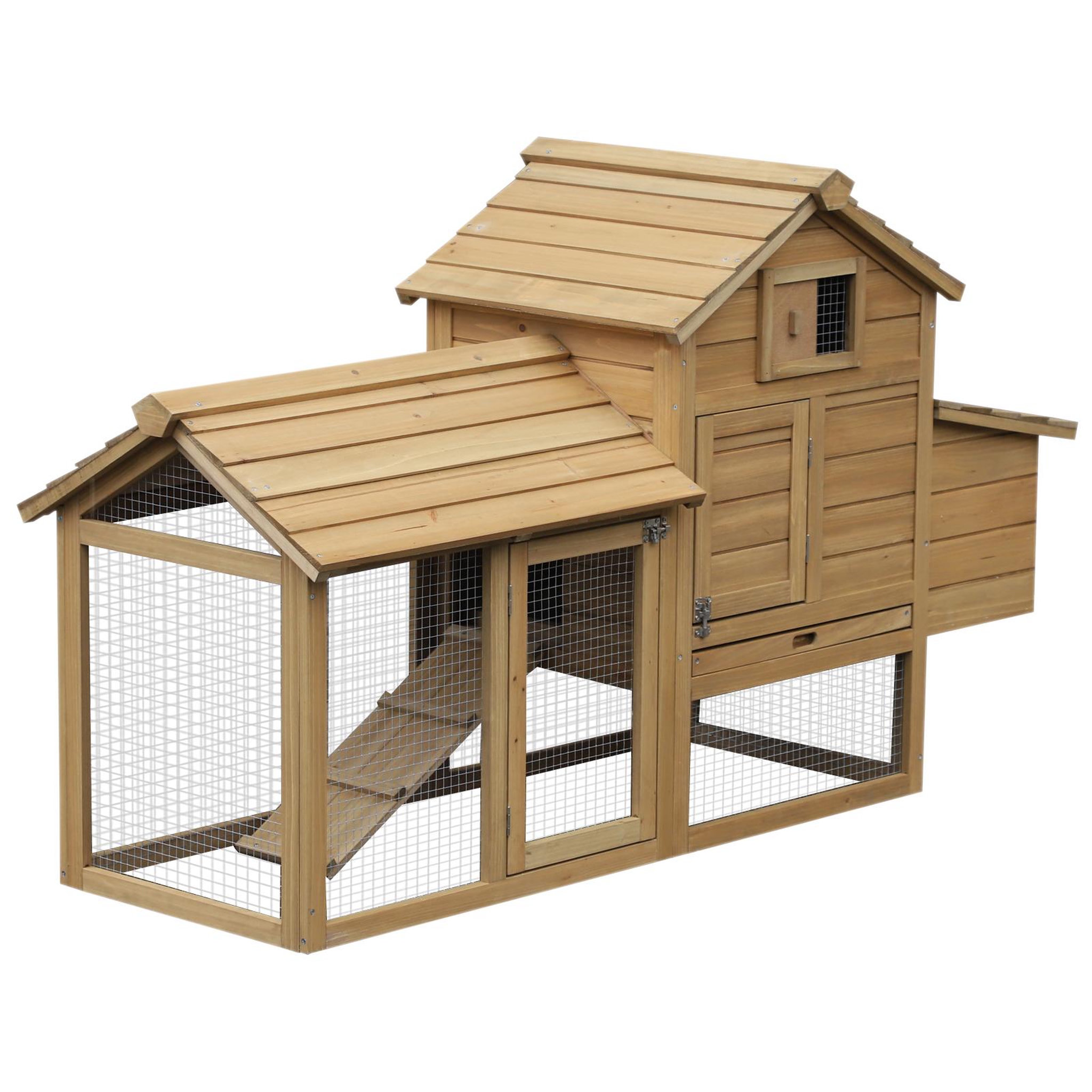 PAWHUT Poulailler cottage cage à poules sur pied dim. 151L x 54l x 87H cm multi-équipement bois pin