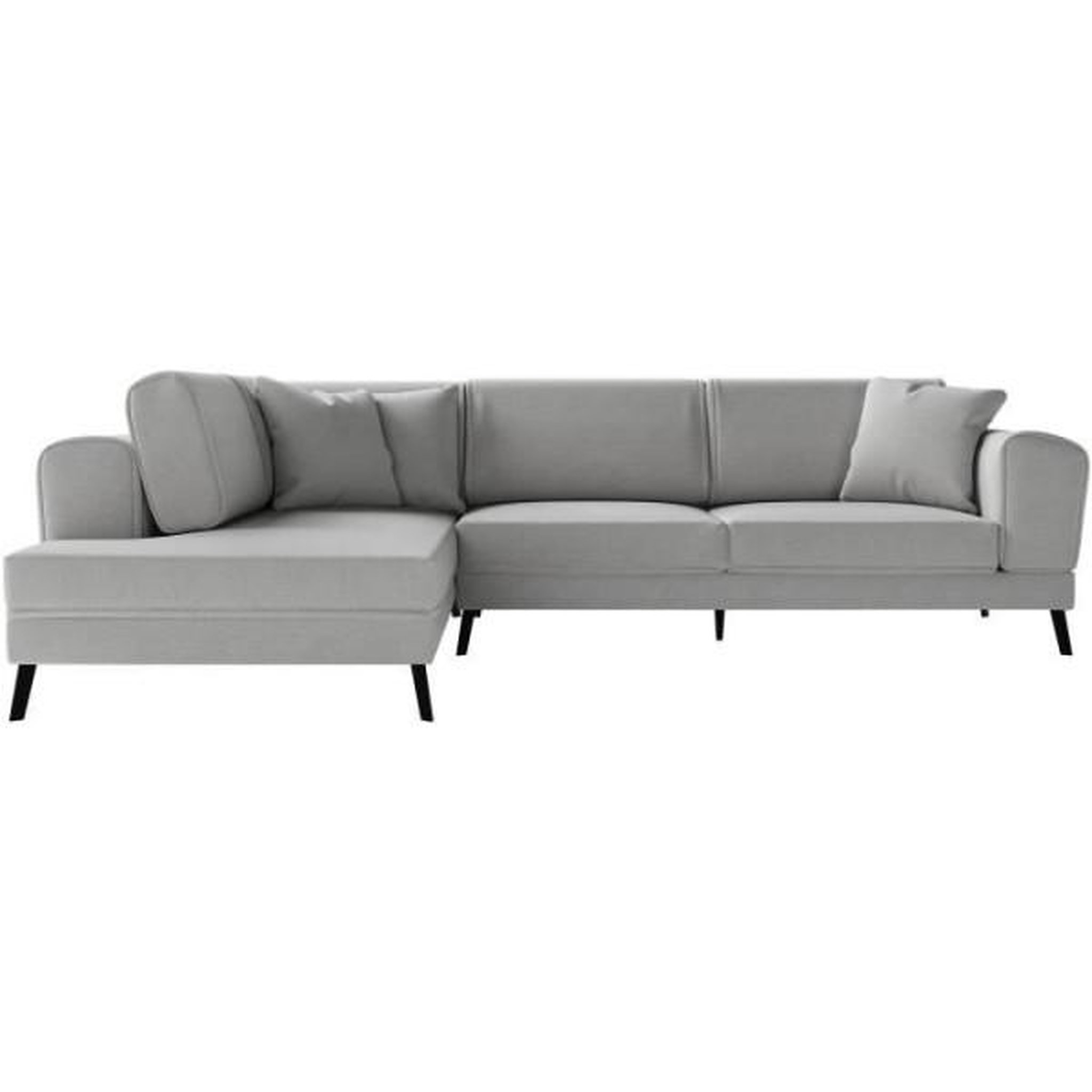 Voir la diapositive 1 : LOUNGITUDE Canapé d'angle gauche convertible IMPERIAL 5 places - Tissu gris clair - 2 coffres de rangement - L304 x P212 x H86 cm