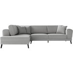 LOUNGITUDE Canapé d'angle gauche convertible IMPERIAL 5 places - Tissu gris clair - 2 coffres de rangement - L304 x P212 x H86 cm