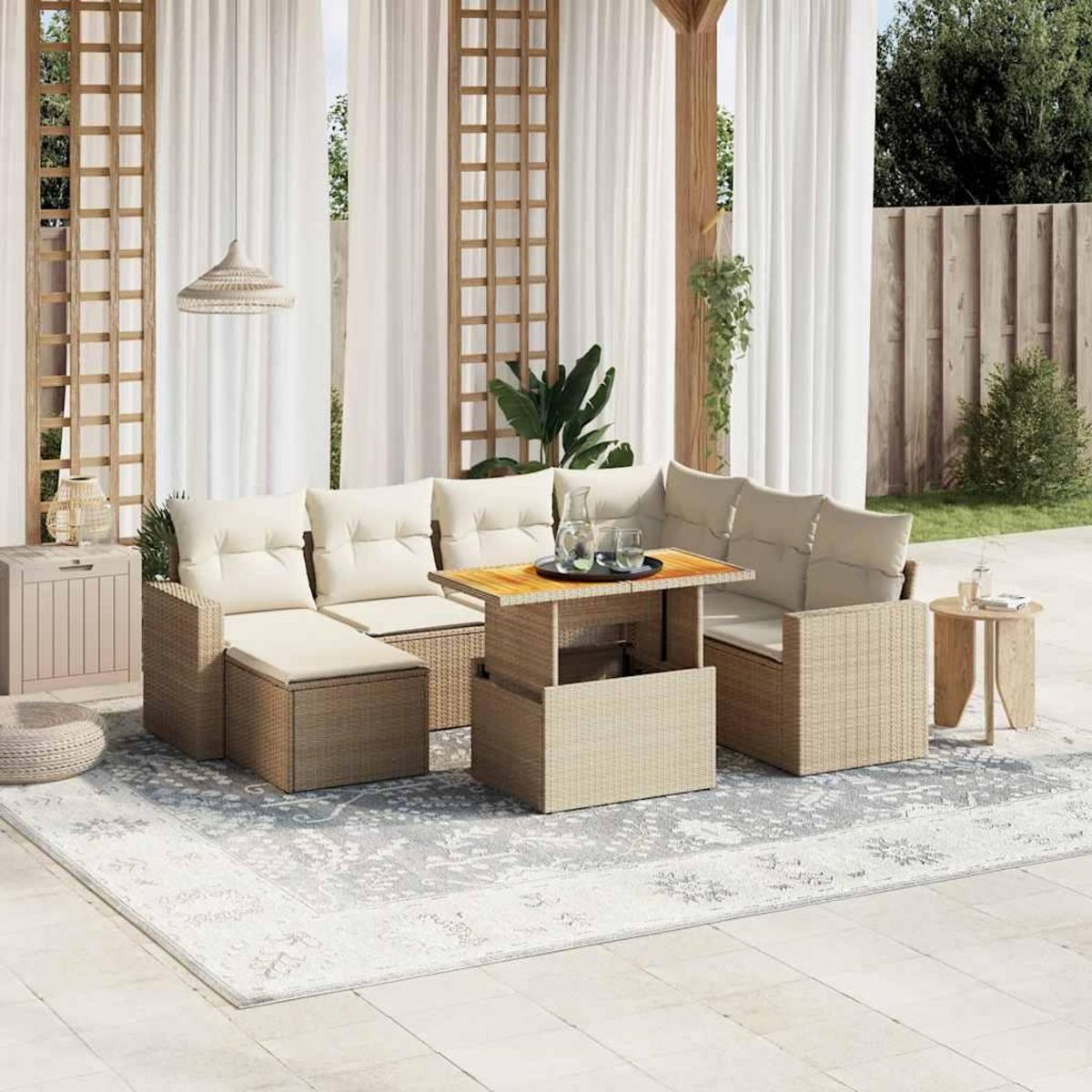 VIDAXL Salon de jardin avec coussins 8 pcs beige resine tressee