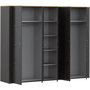Voir la diapositive 5 : MARKET24 Armoire de chambre - BOHOL - Décor Chene et Noir - 5 portes battantes - L265,6 x P59,6 x H214 cm