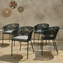 Voir la diapositive 3 : SWEEEK Lot de 4 fauteuils de jardin en corde noire et acier galvanisé. coussin gris