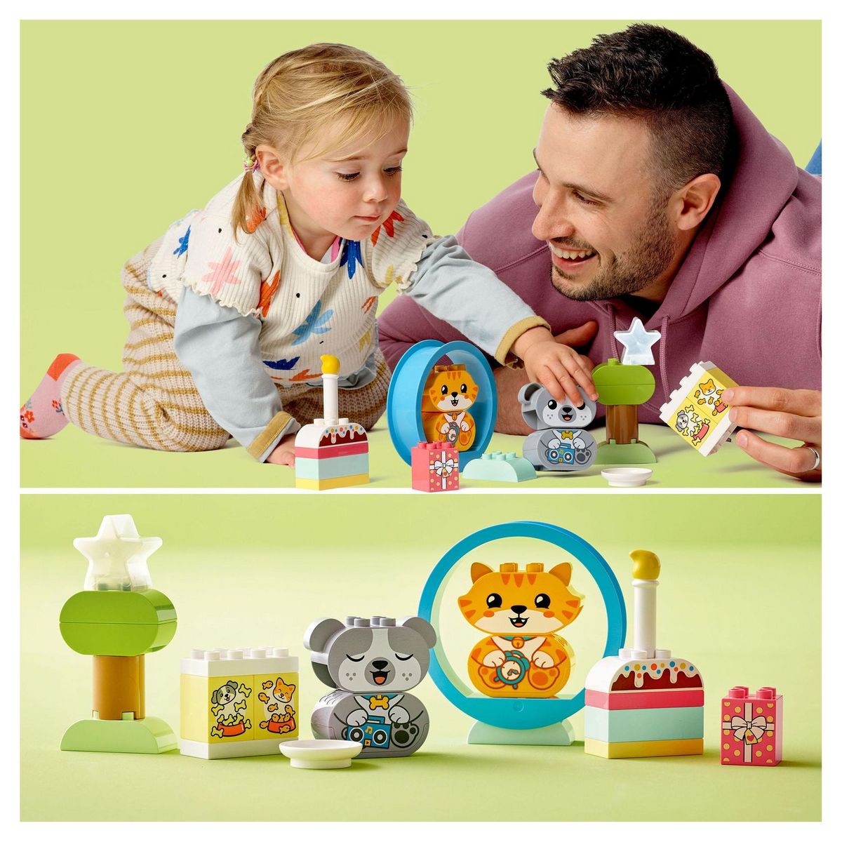 LEGO DUPLO 10977 Mes Premiers Chiot et Chaton avec Effets Sonores, Jouet d'Éveil Enfant