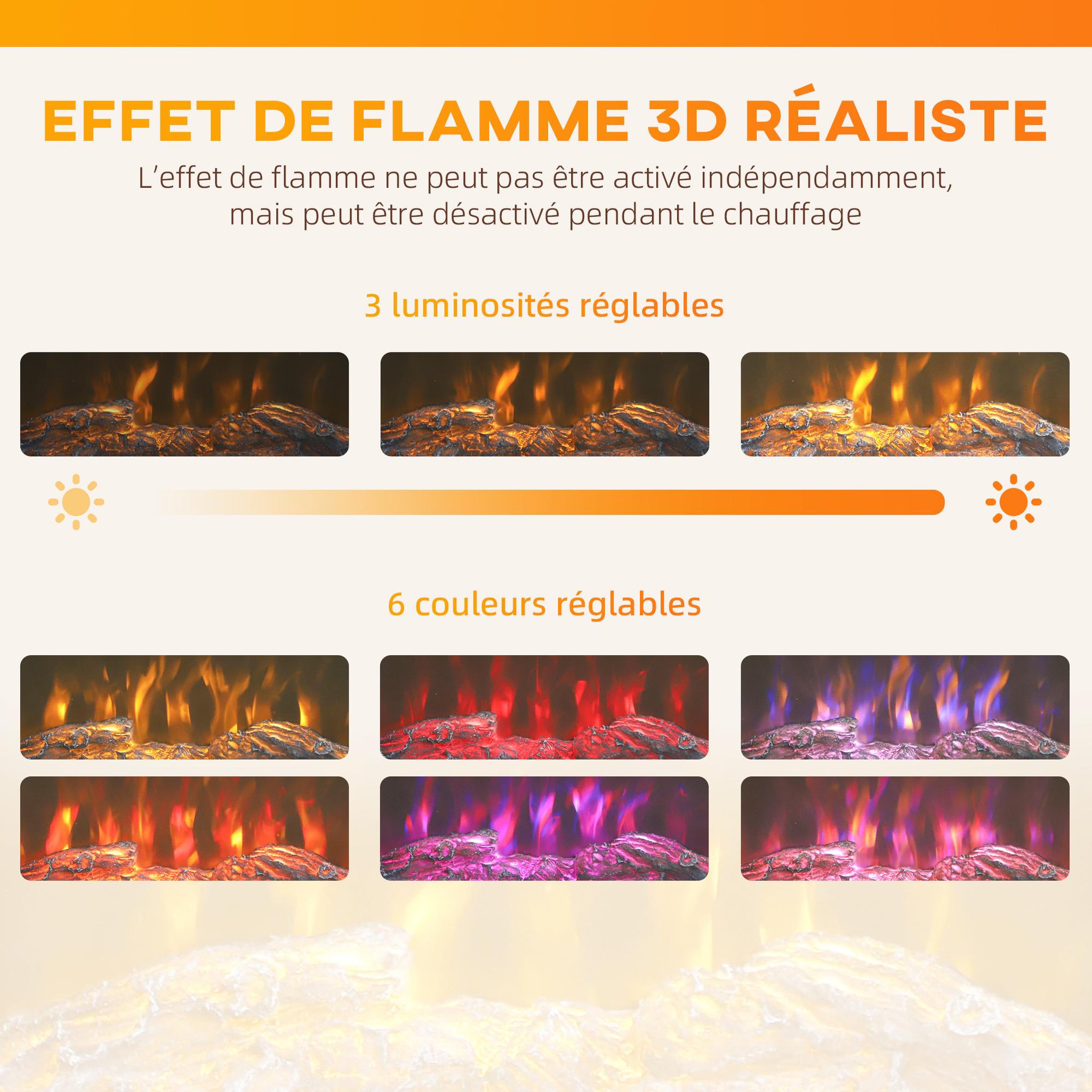 Voir la diapositive 3 : HOMCOM Cheminée électrique design effet bois 1000-2000w télécommande réglable