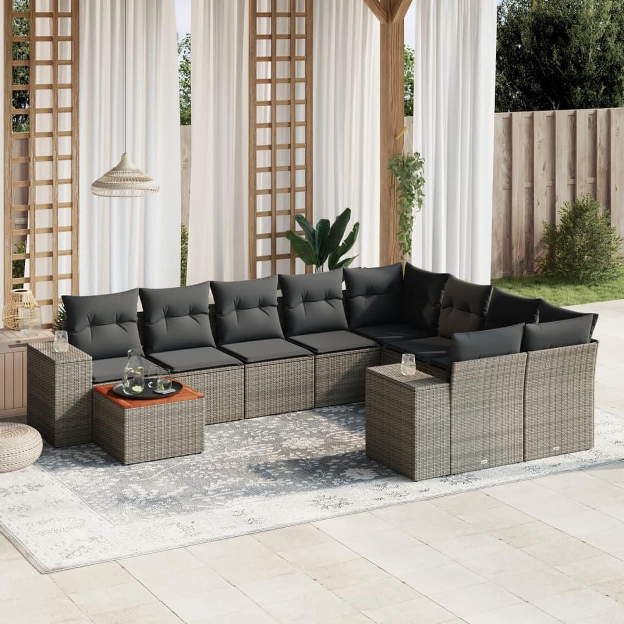 VIDAXL Salon de jardin avec coussins 10 pcs gris resine tressee