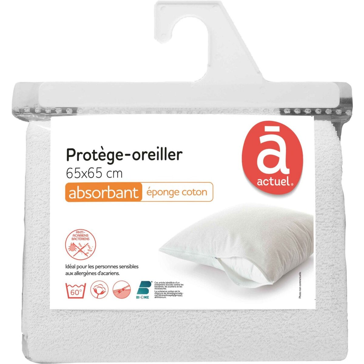 ACTUEL Protège oreiller absorbant éponge en polycoton anti-acariens bactériens TENDRESSE