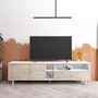 HOMIFAB Meuble TV 2 portes 1 tiroir effet bois et blanc 180 cm - Megan