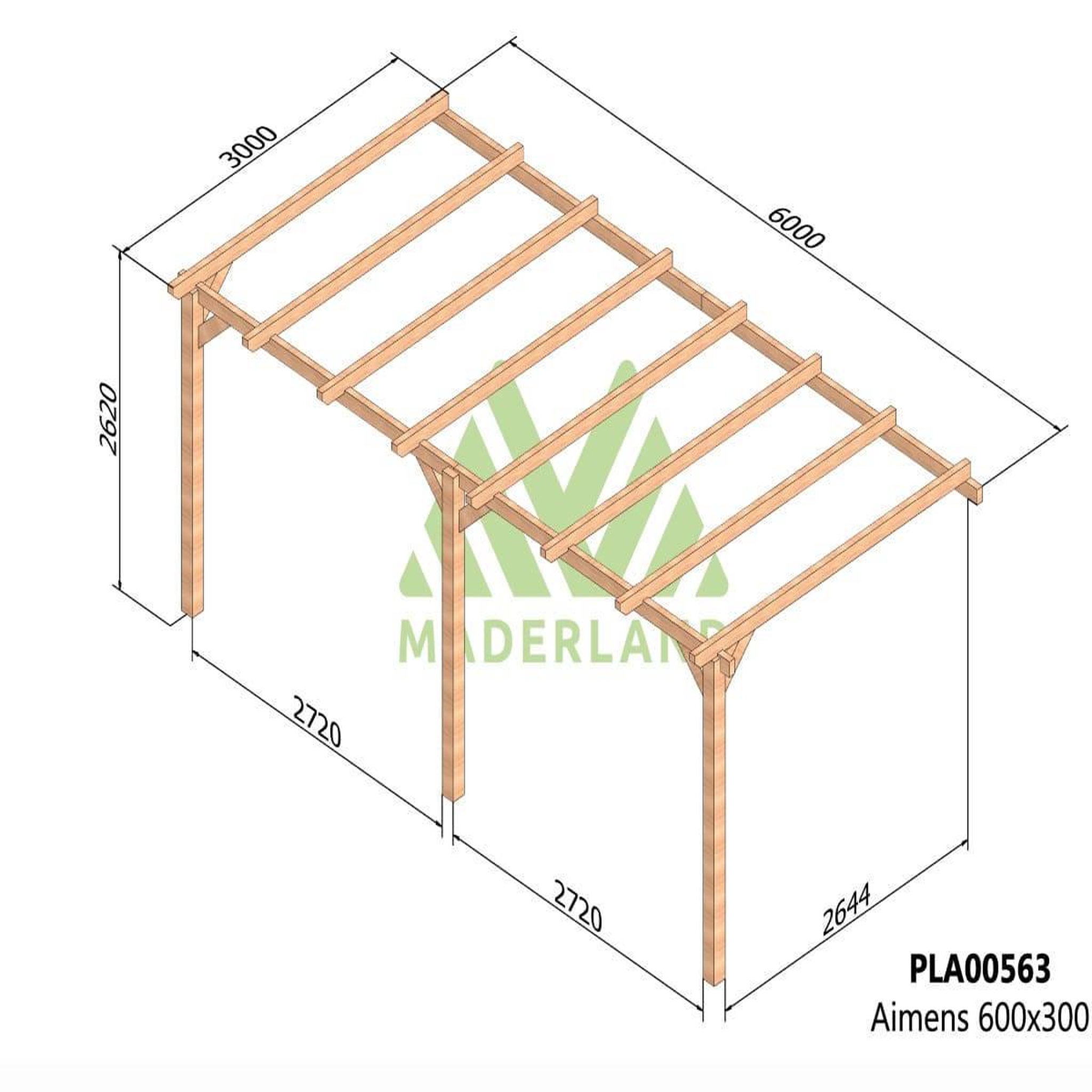 Voir la diapositive 2 : JARDIDECO Pergola adossée en lamellé-collé amiens 600 x 300 cm - maderland