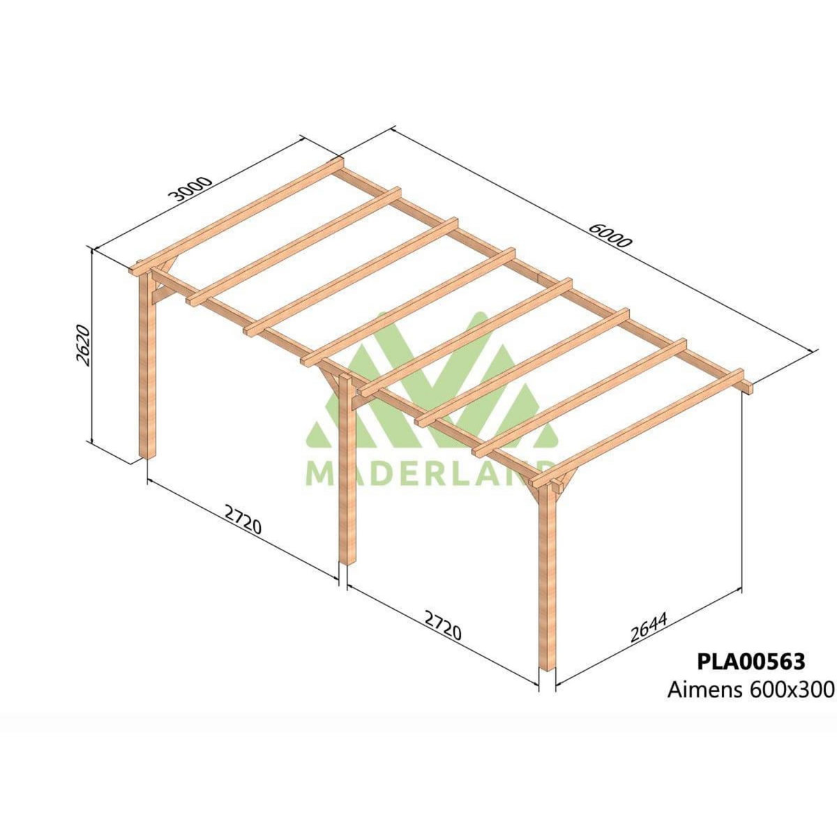 JARDIDECO Pergola adossée en lamellé-collée Amiens 600 x 300 cm - Mardeland