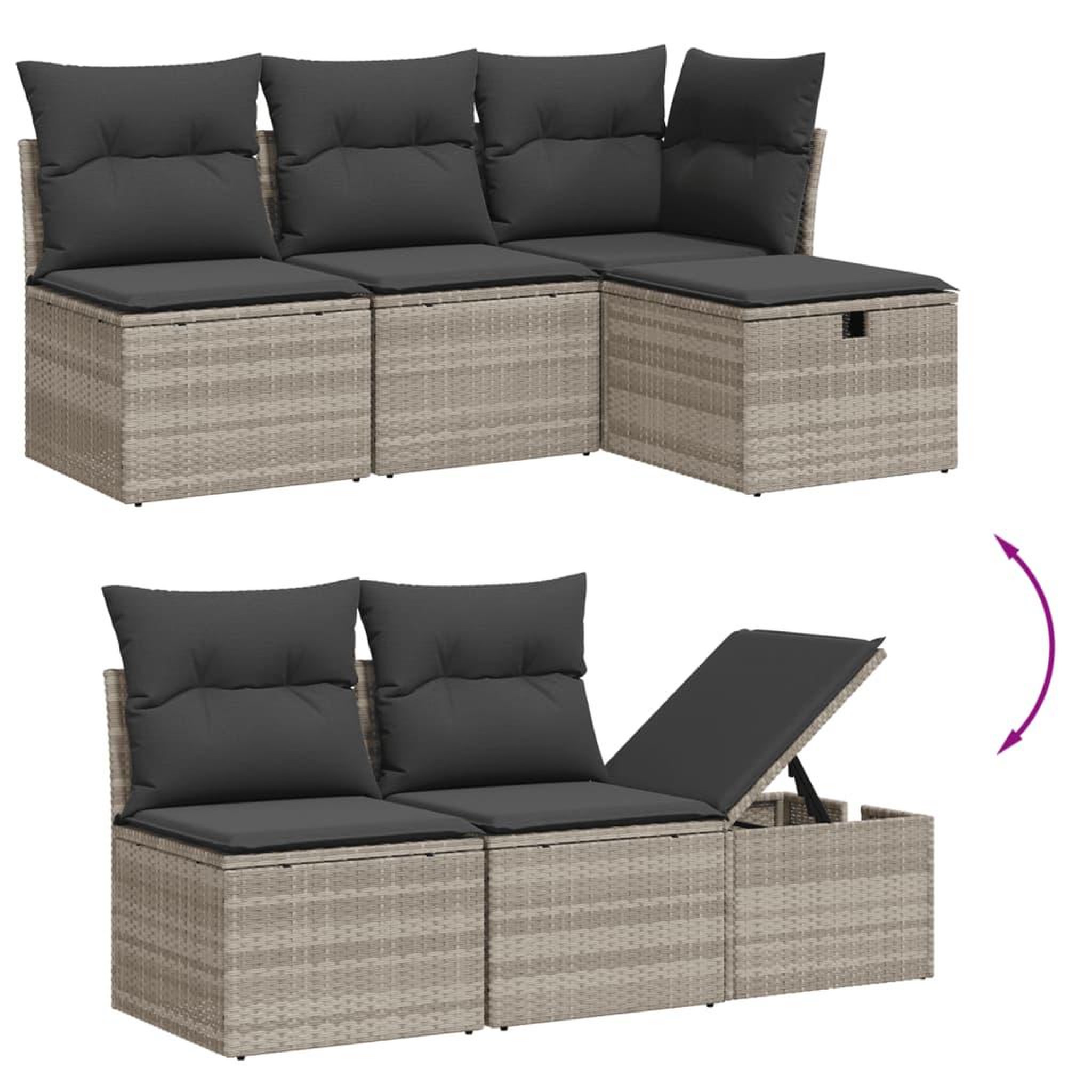 Voir la diapositive 3 : VIDAXL Salon de jardin 6 pcs avec coussins gris clair resine tressee