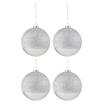 Paris Prix Lot de 4 Boules de Noël  Lignes Verre  12cm Argent