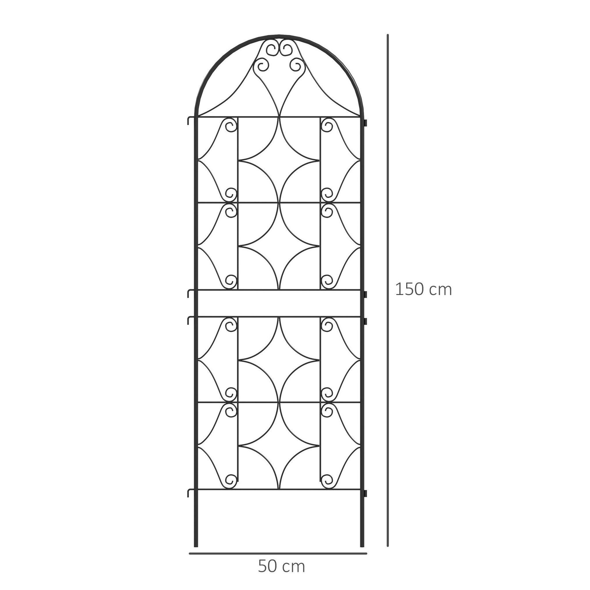 Voir la diapositive 3 : OUTSUNNY Treillis de jardin effet fer forgé - lot de 2 supports pour plantes grimpantes - 50 x 150 cm - métal époxy noir