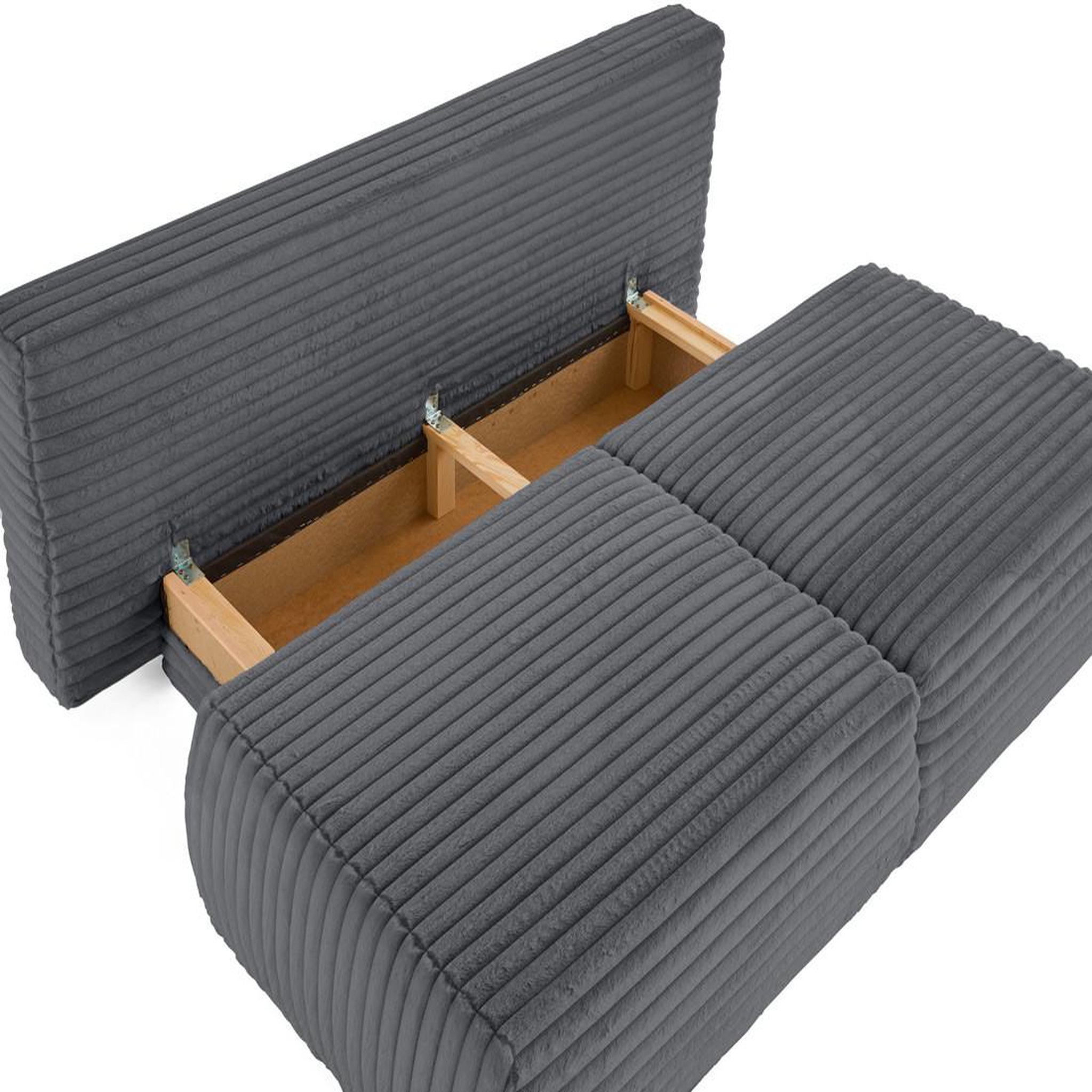 Voir la diapositive 3 : BEST MOBILIER Marvin - canapé 3 places convertible et coffre en fausse fourrure côtelée avec 2 coussins boule inclus