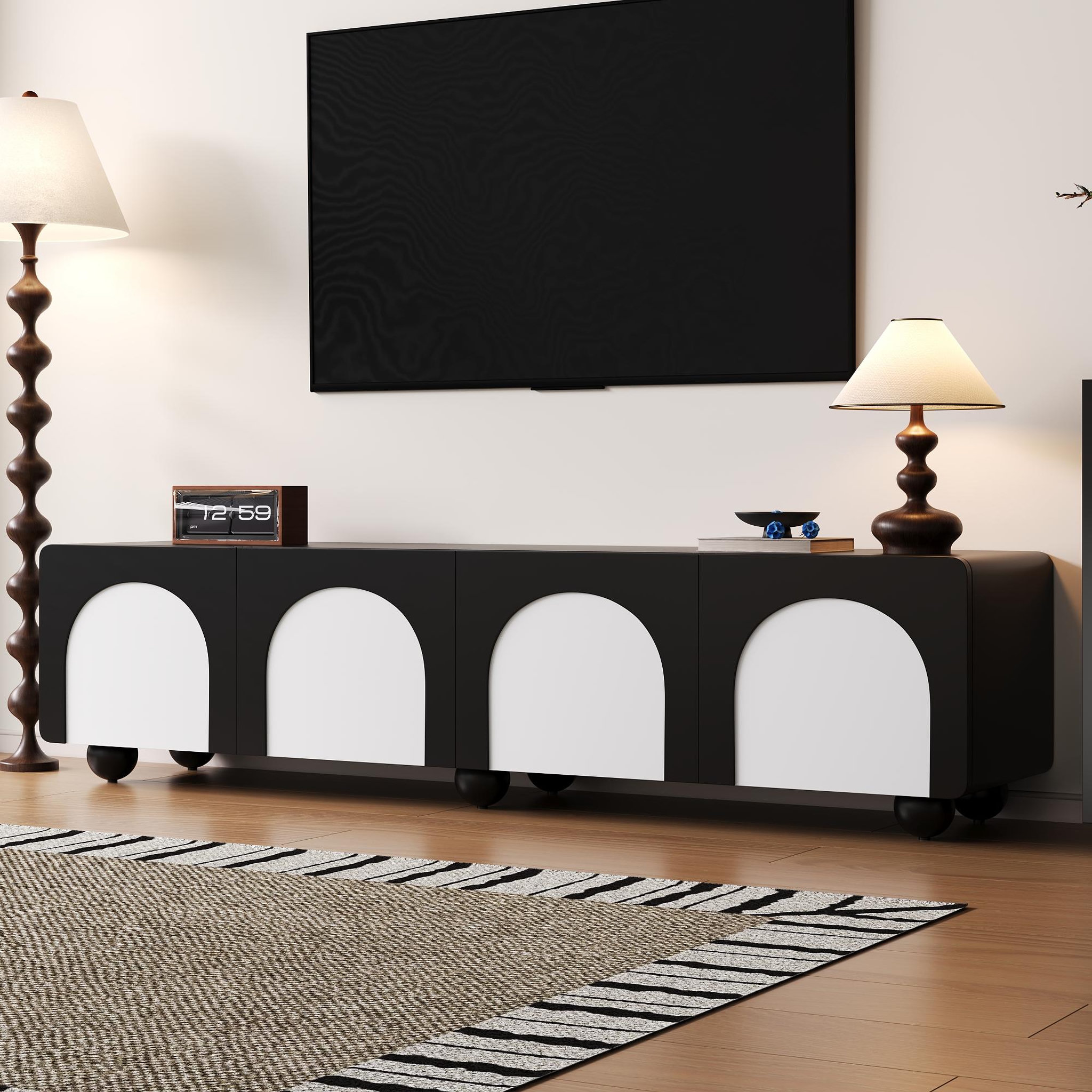 Voir la diapositive 4 : MERAX Meuble tv noir+blanc 180 cm mdf