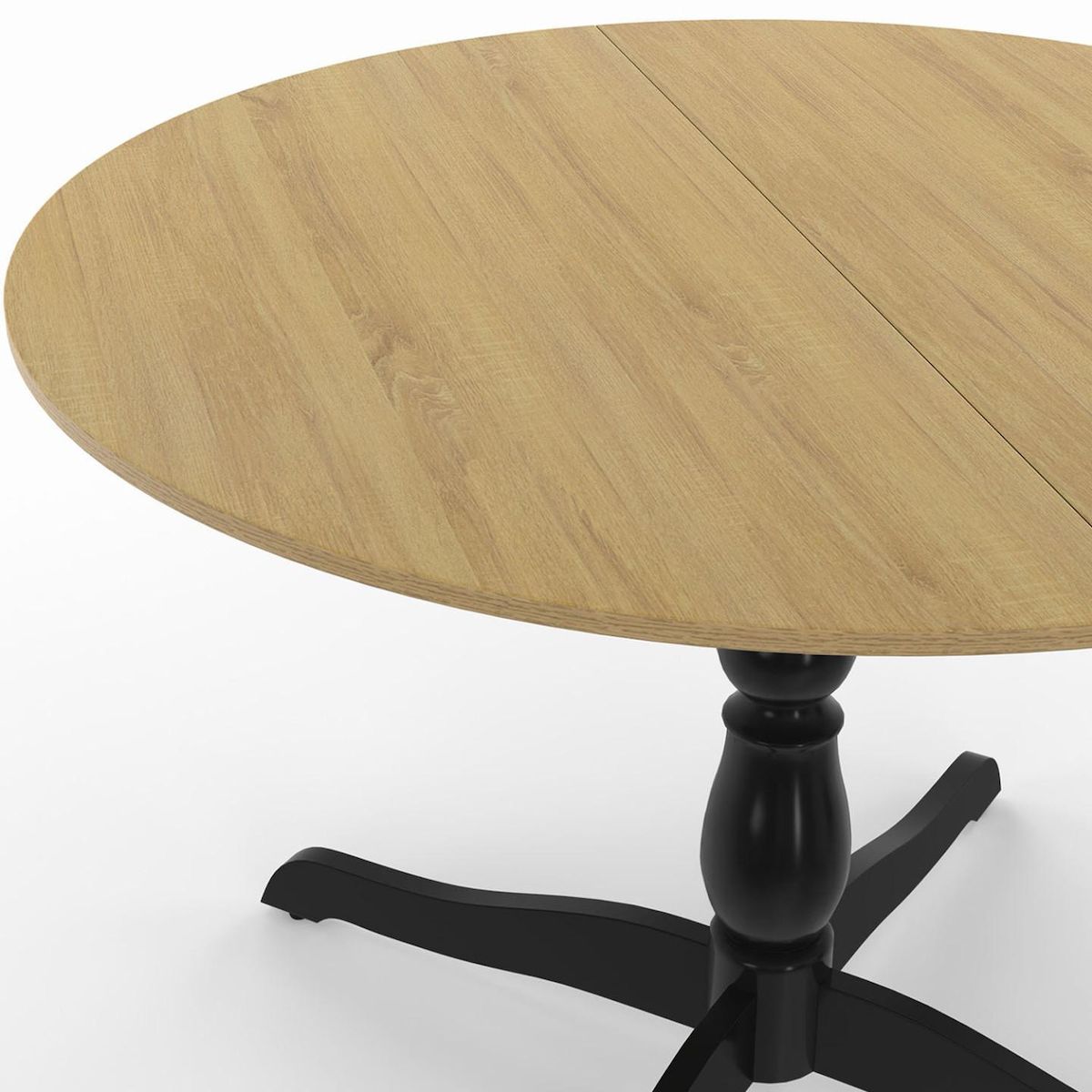 ID MARKET Table à manger ronde MARIE 4-6 personnes bois façon hêtre et noir 110 cm