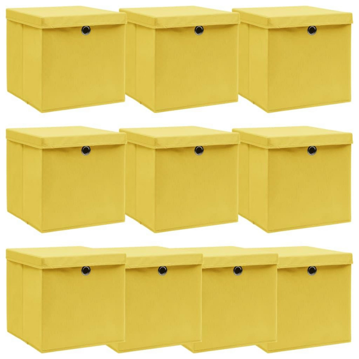 VIDAXL Boîtes de rangement et couvercles 10 pcs Jaune 32x32x32cm Tissu