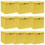 VIDAXL Boîtes de rangement et couvercles 10 pcs Jaune 32x32x32cm Tissu