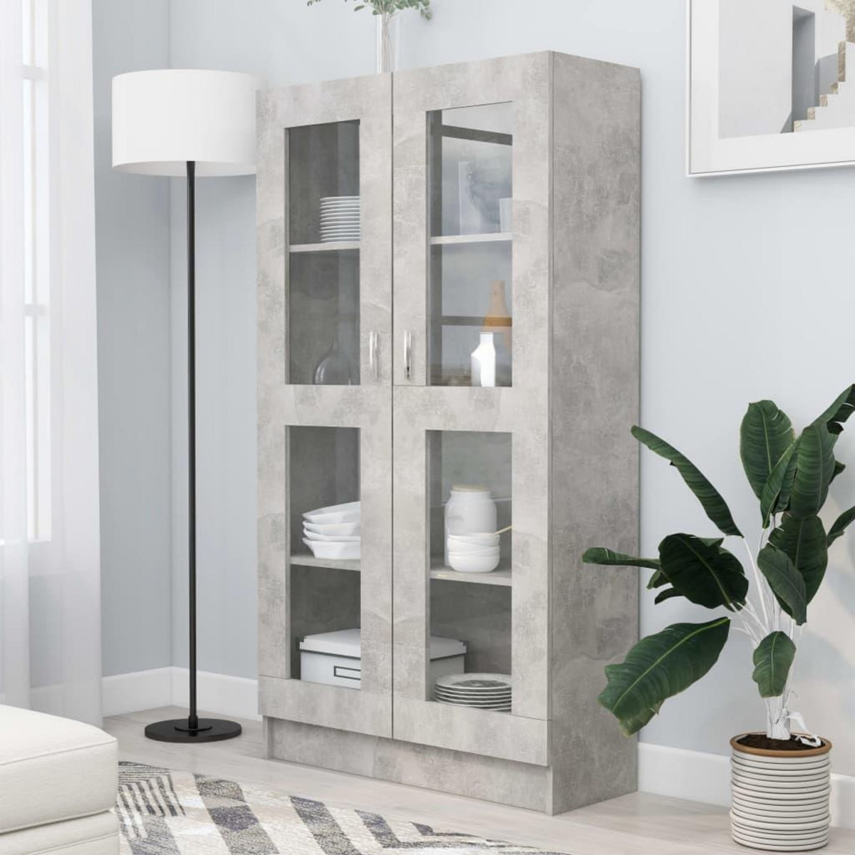 VIDAXL Armoire a vitrine Gris beton 82,5x30,5x150 cm Bois d'ingenierie