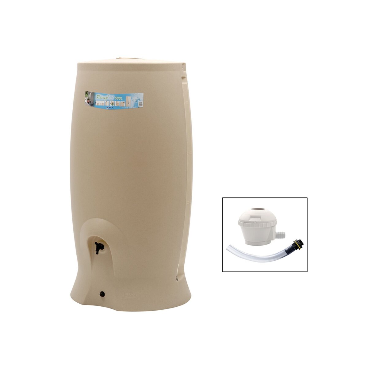 Eda Récupérateur d'eau de pluie 500 L rotomoulé RECUP'O + Kit Collecteur - Eda