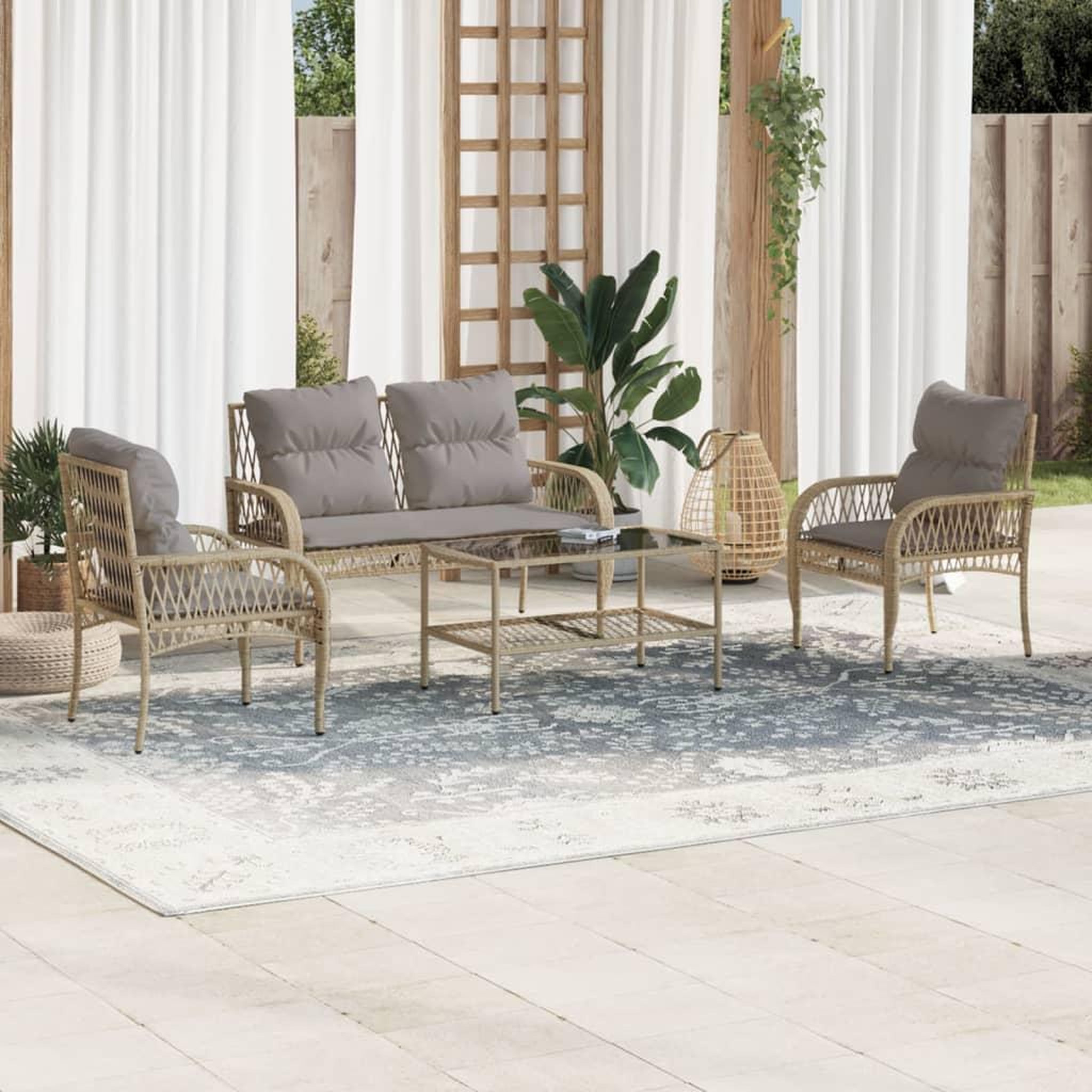 VIDAXL Salon de jardin avec coussins 4 pcs beige resine tressee