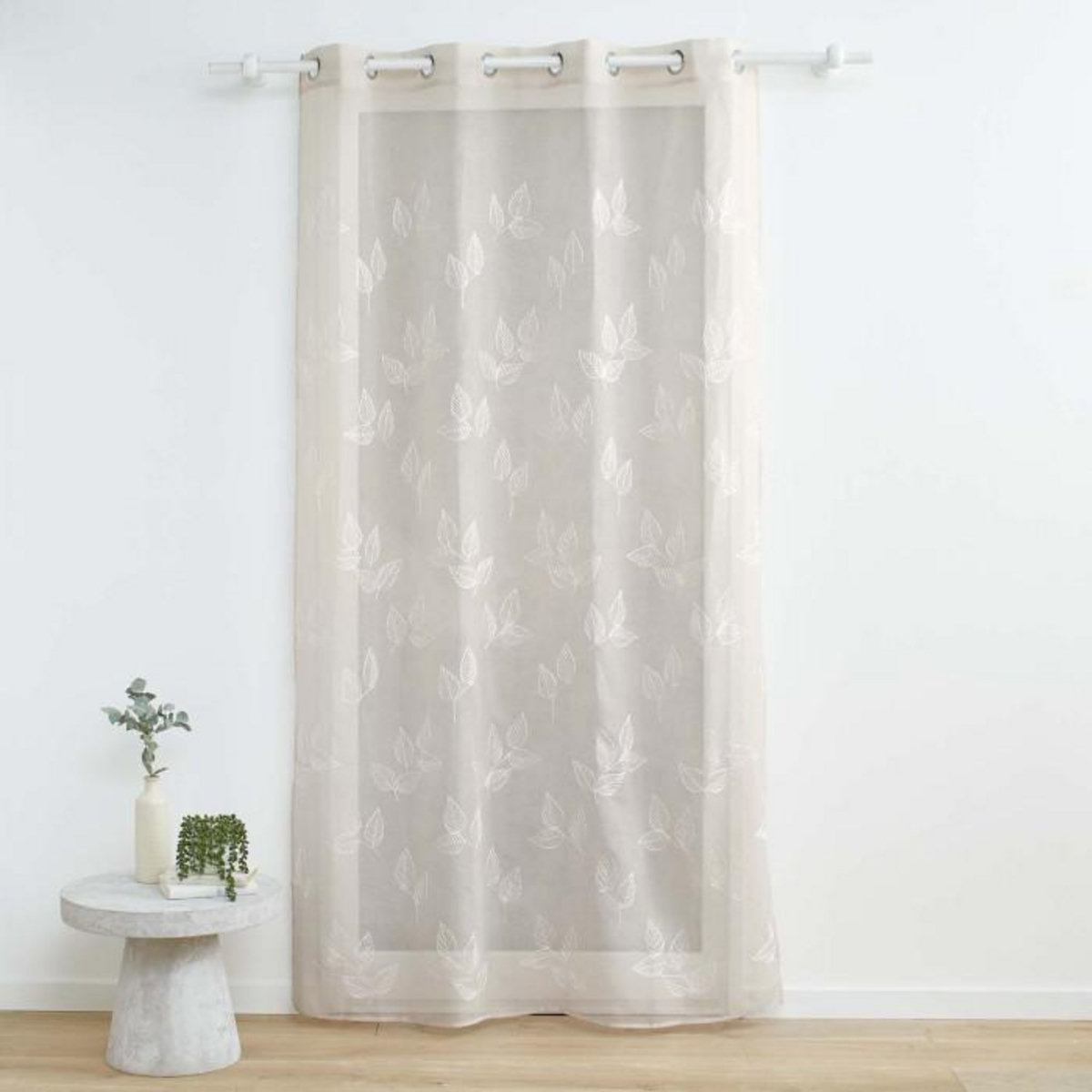 Paris Prix Rideau Voilage à Œillets Brodés  Berry  140x240cm Taupe