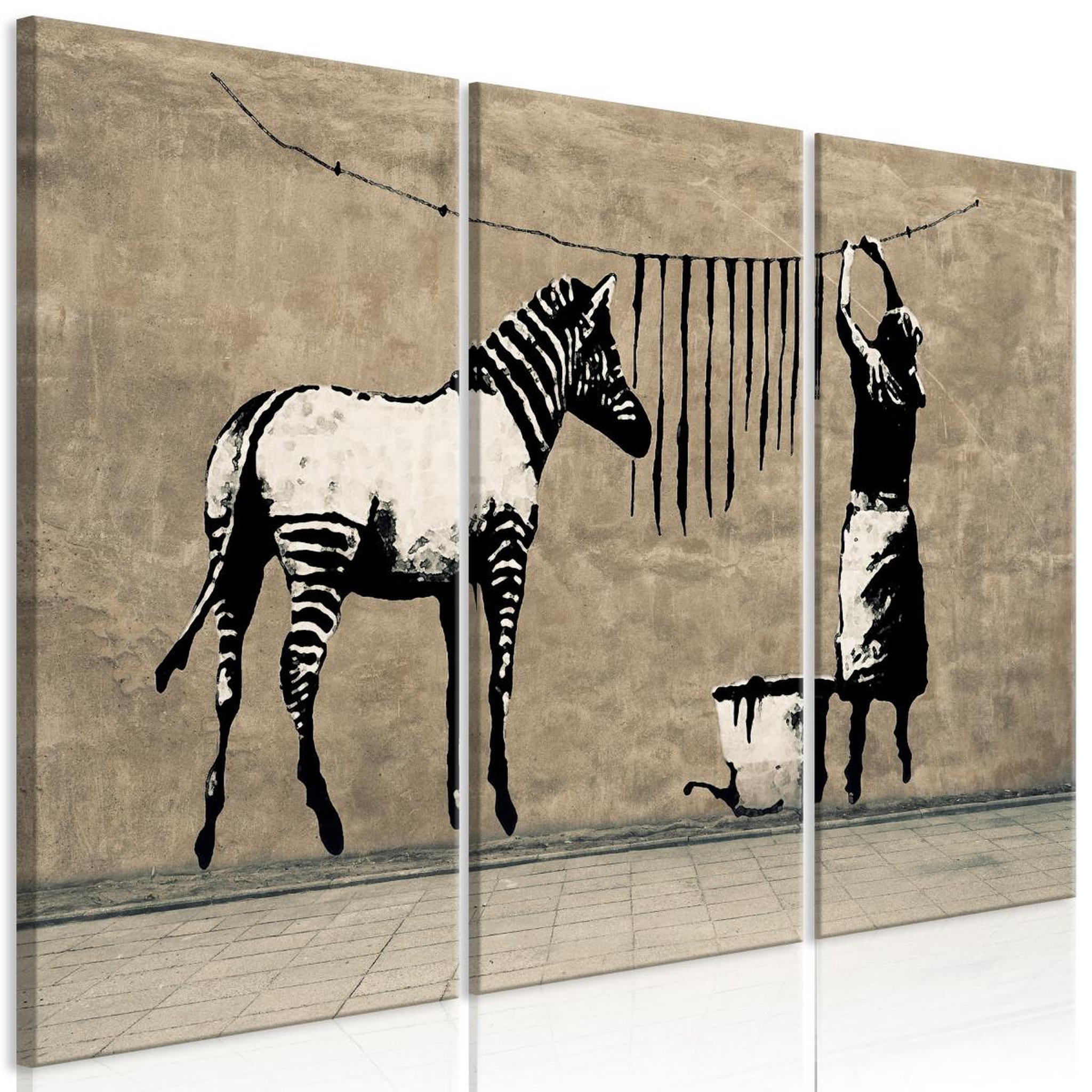 Paris Prix Tableau 3 panneaux  banksy - washing zebra on concrete. Coloris disponibles : Multicolore