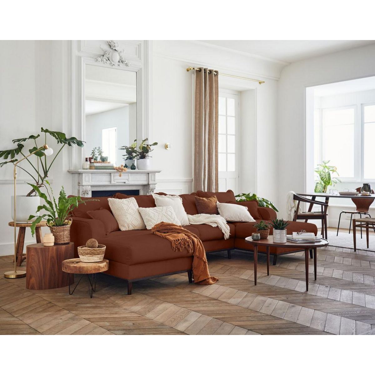 LISA DESIGN Albane - canapé panoramique en u - 7 places - en velours côtelé