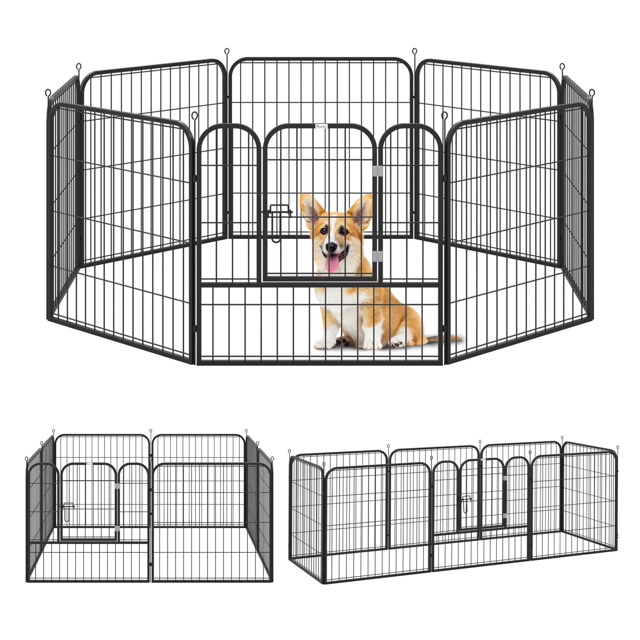 PAWHUT Luxe parc enclos modulable pour chien 8 panneaux porte verrouillable acier époxy noir