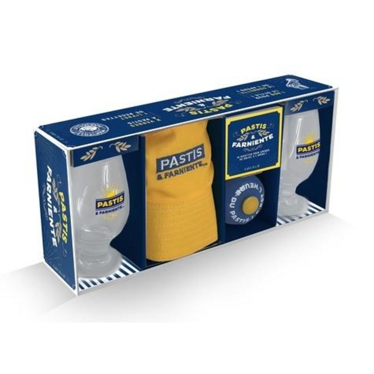 COFFRET PASTIS & FARNIENTE ! AVEC 2 VERRES A PASTIS, 1 SONNETTE, 1 BOB, 1 LIVRET DE RECETTES, Larousse