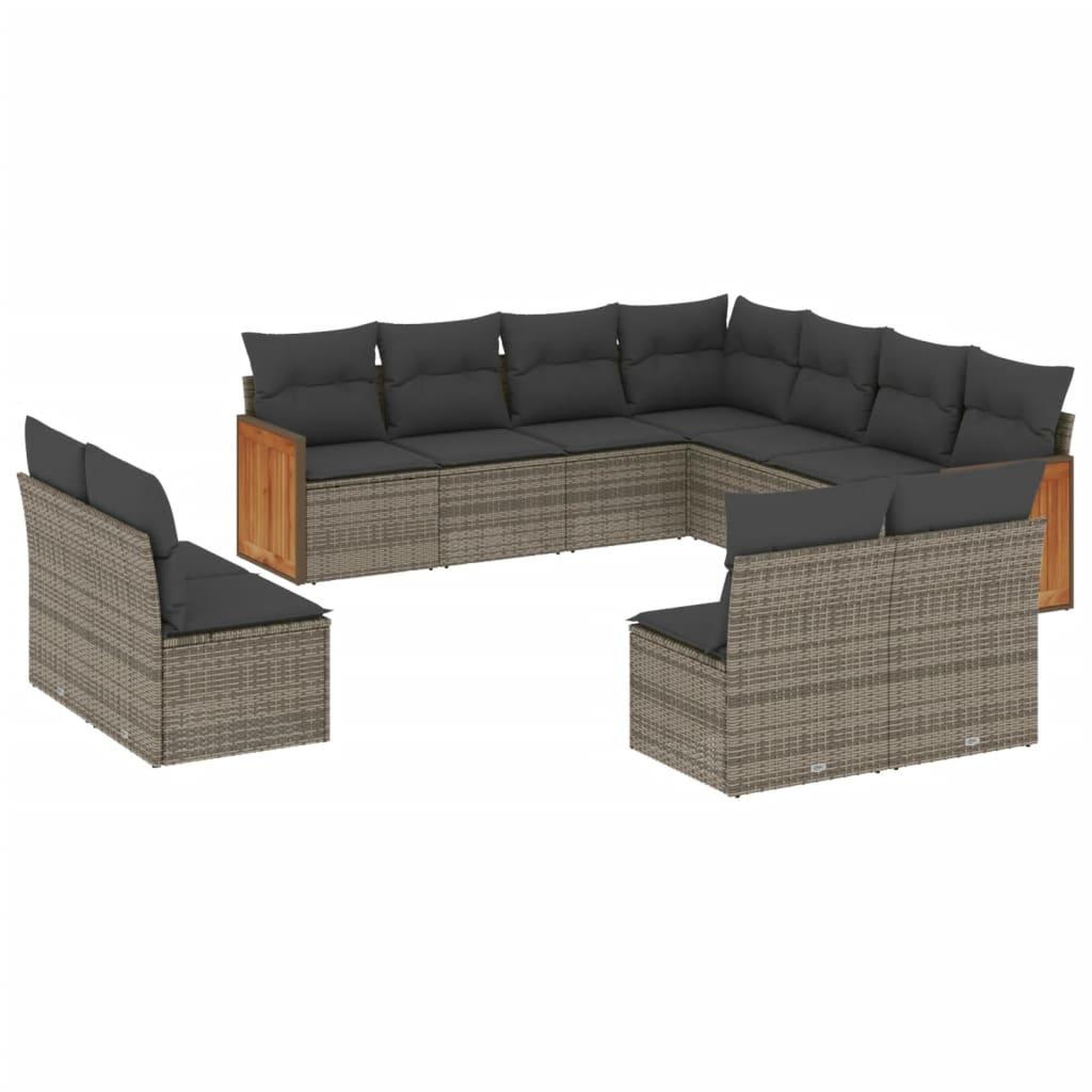 Voir la diapositive 2 : VIDAXL Salon de jardin 11 pcs avec coussins gris resine tressee