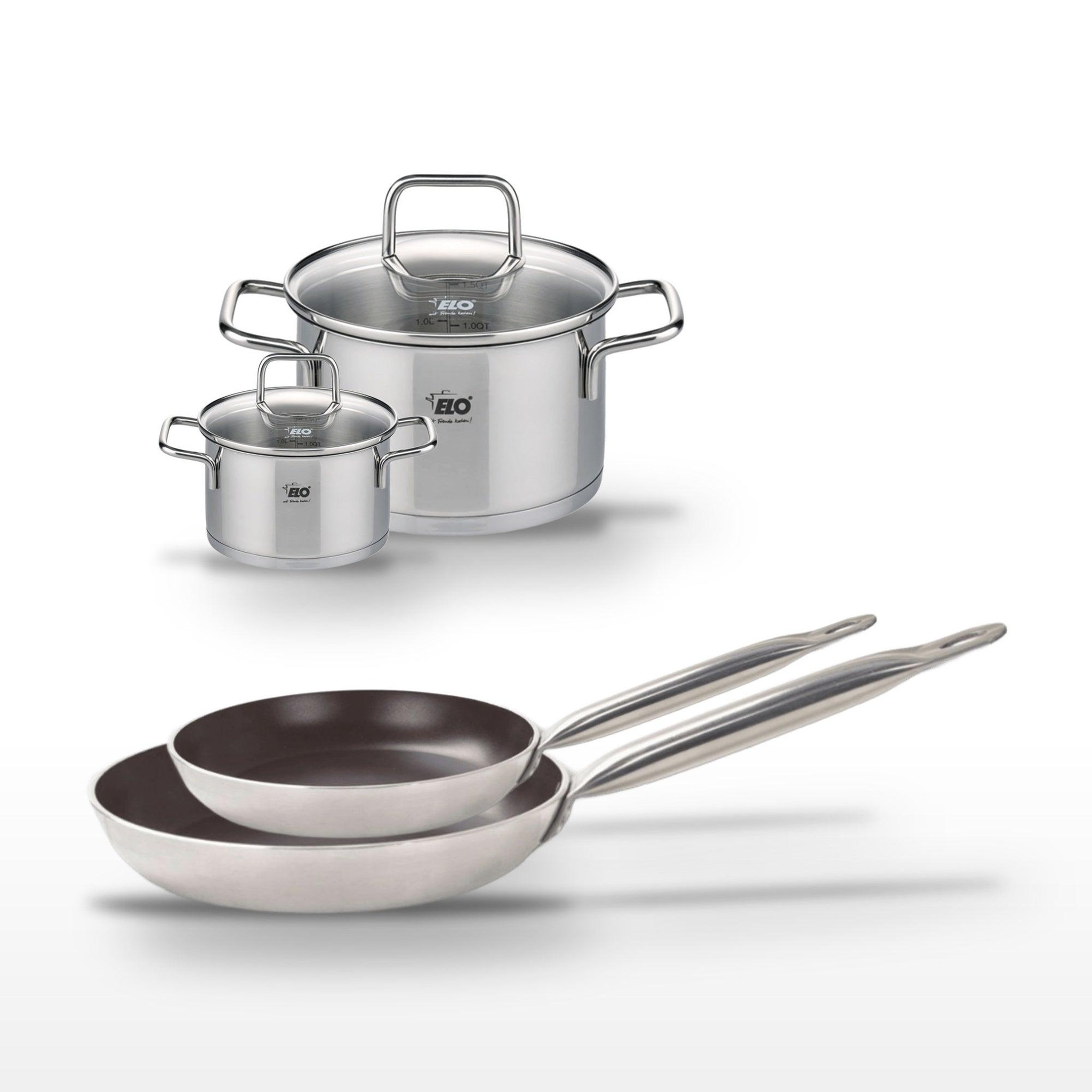 ELO Lot 2 poêles 24/28cm avec revêtement céramique sans pfas & 2 faitouts 12/20cm elo bistro line citrin