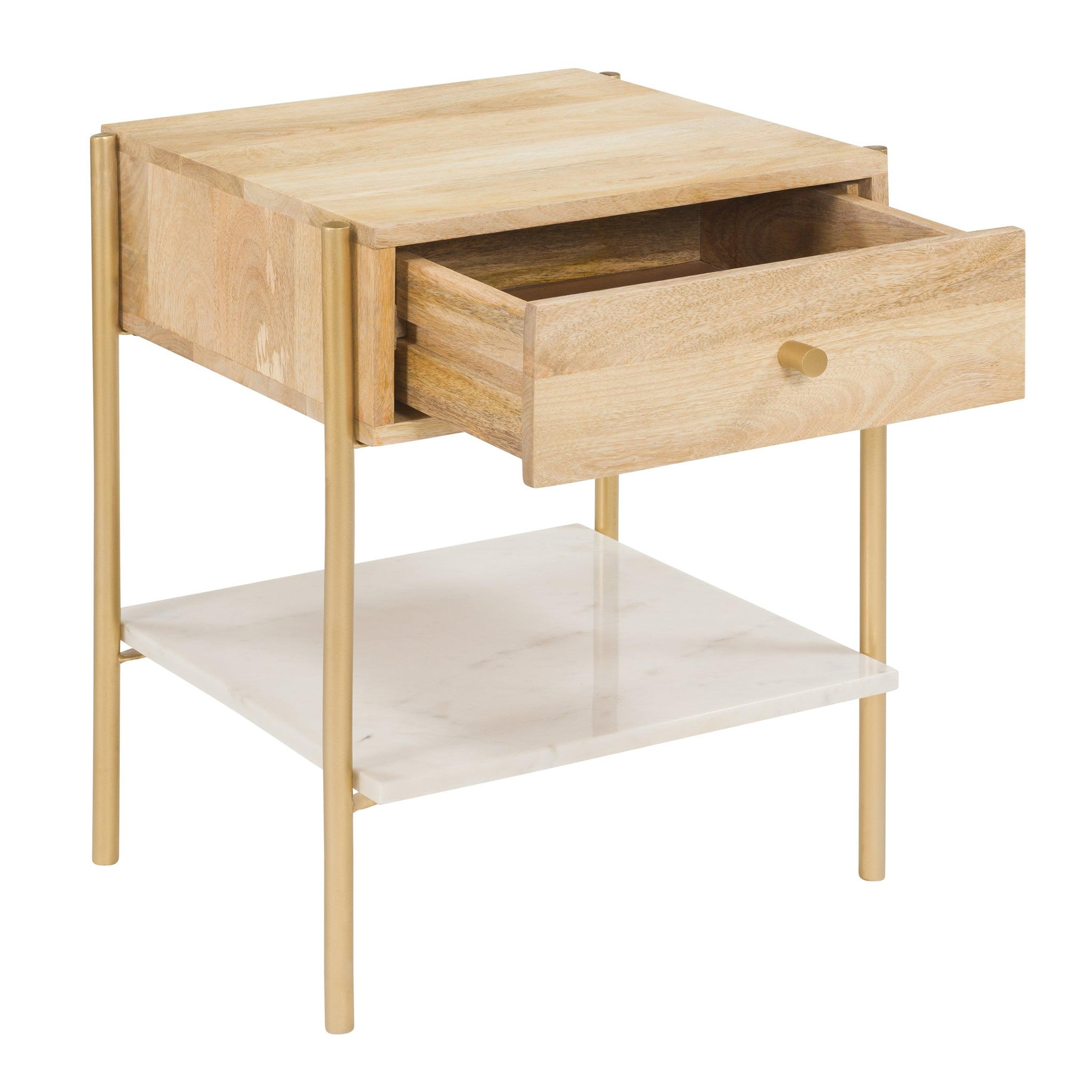 Voir la diapositive 6 : MAISON PAVANE Table de chevet 1 tiroir en bois de manguier et marbre-doori
