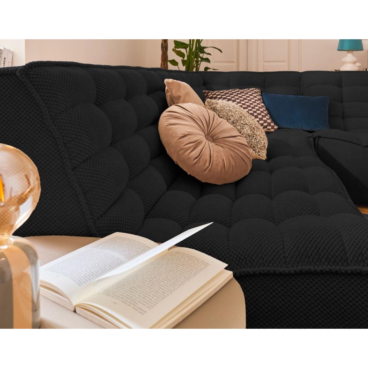 LISA DESIGN Ellie - canapé modulable d'angle réversible 4 places en velours texturé