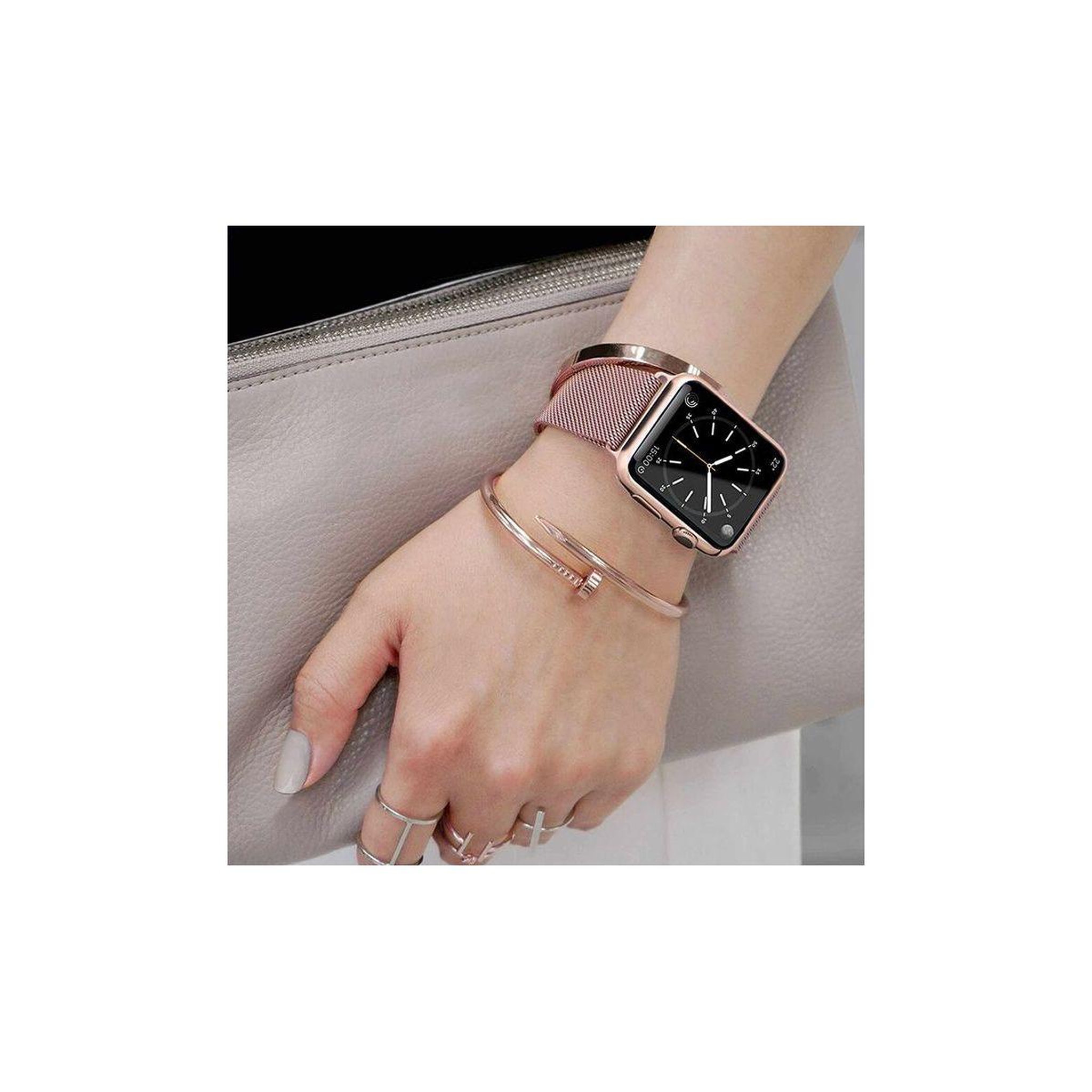 Voir la diapositive 3 : IBROZ Bracelet Apple Watch 38/40/41mm Maille rose gold