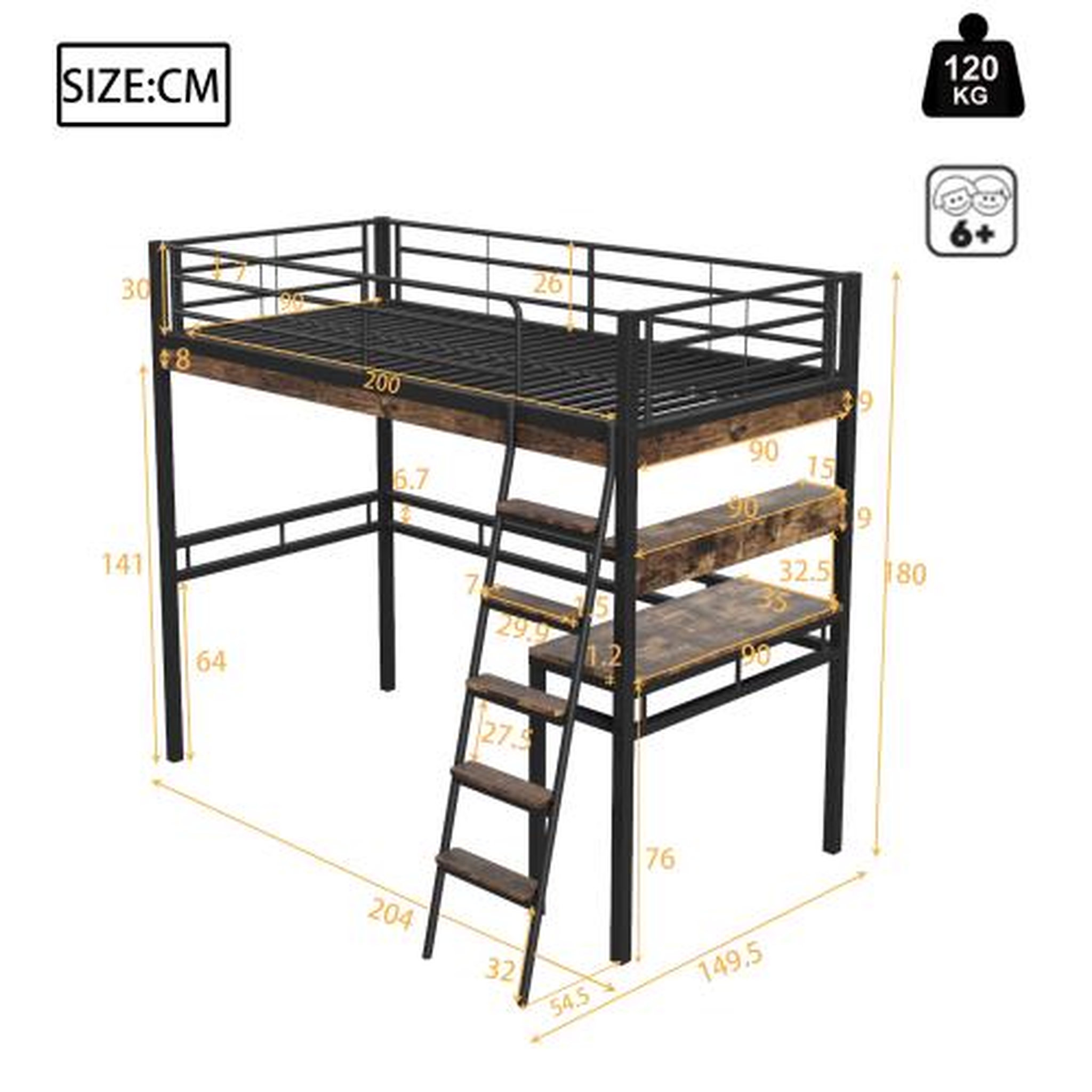 Voir la diapositive 3 : MERAX Lit mezzanine 90x200 cm coloris noir métal