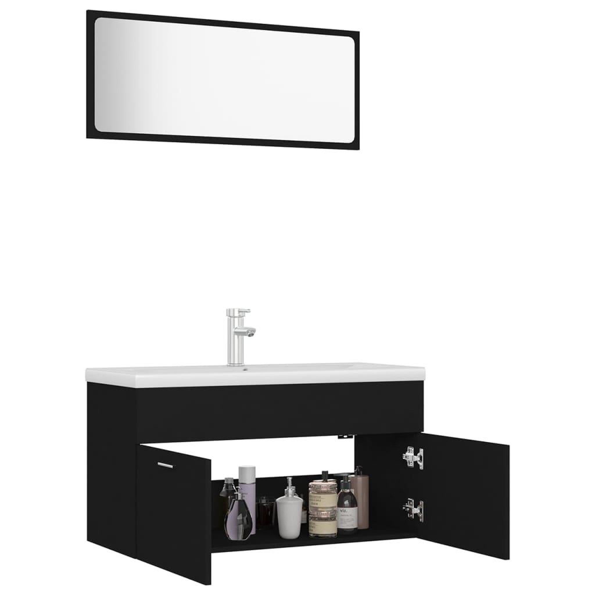 Voir la diapositive 4 : VIDAXL Ensemble de meubles de salle de bain Noir Agglomere