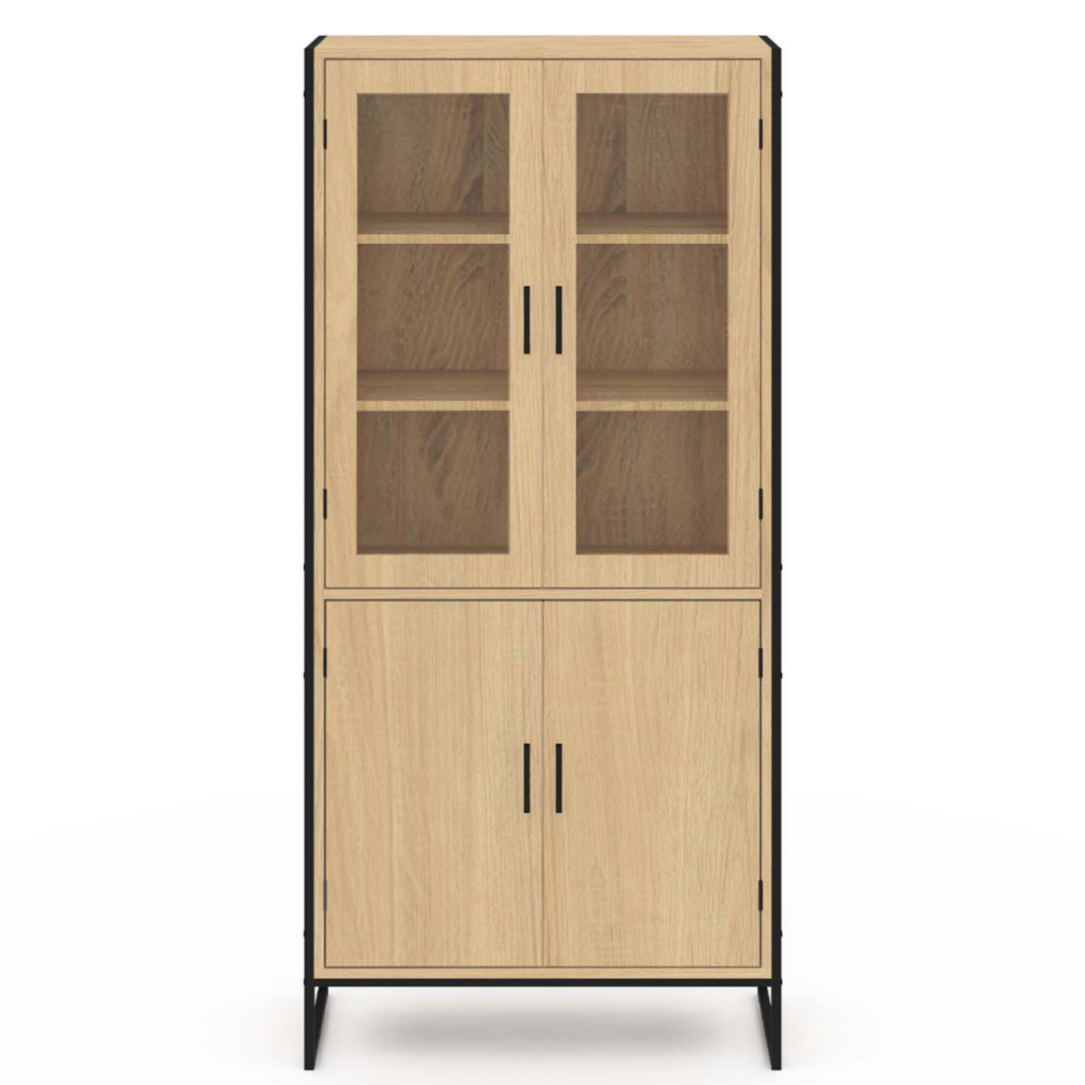 ID MARKET Vitrine buffet haut H. 176 cm vaisselier DETROIT 4 portes design industriel