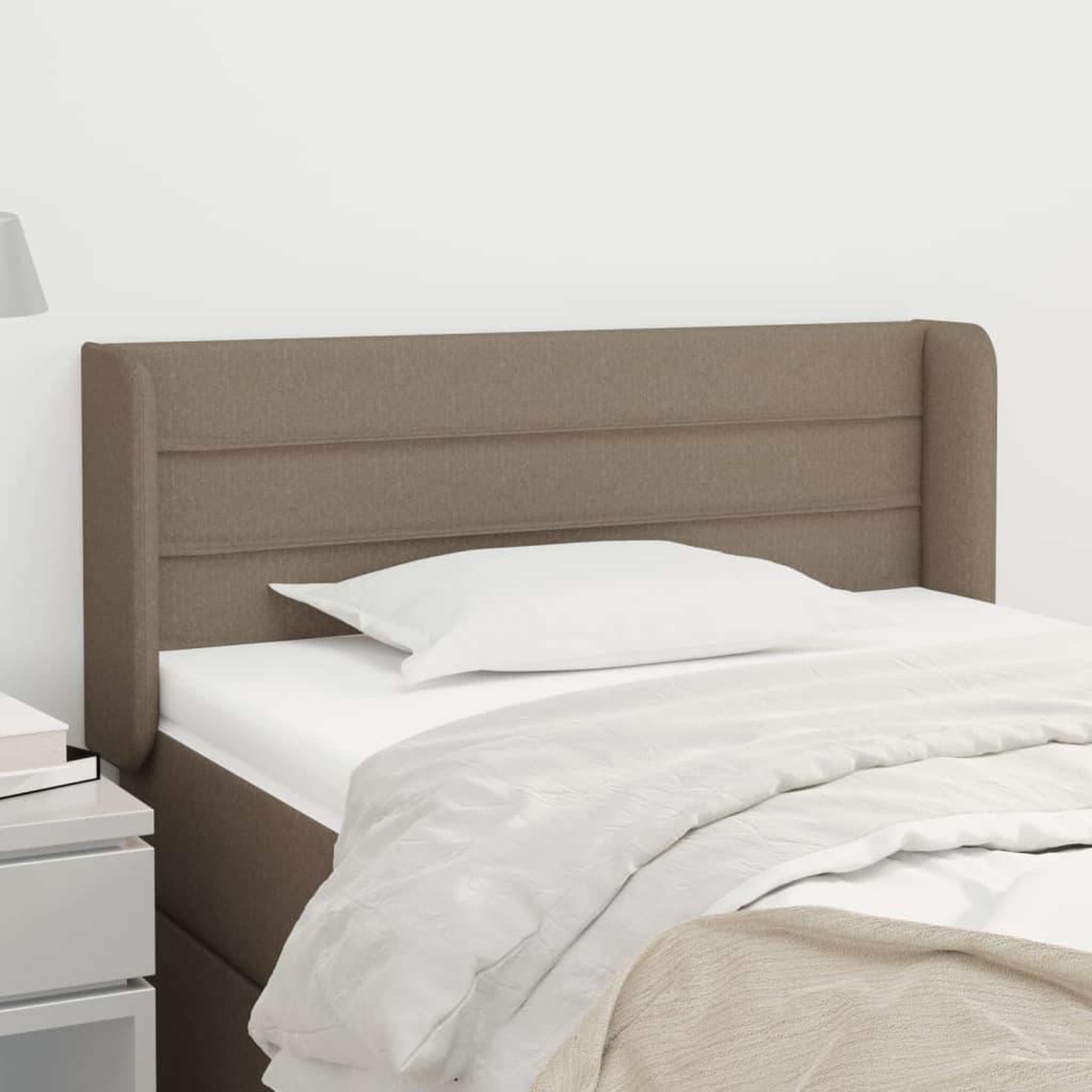 Voir la diapositive 1 : VIDAXL Tete de lit avec oreilles Taupe 93x16x78/88 cm Tissu