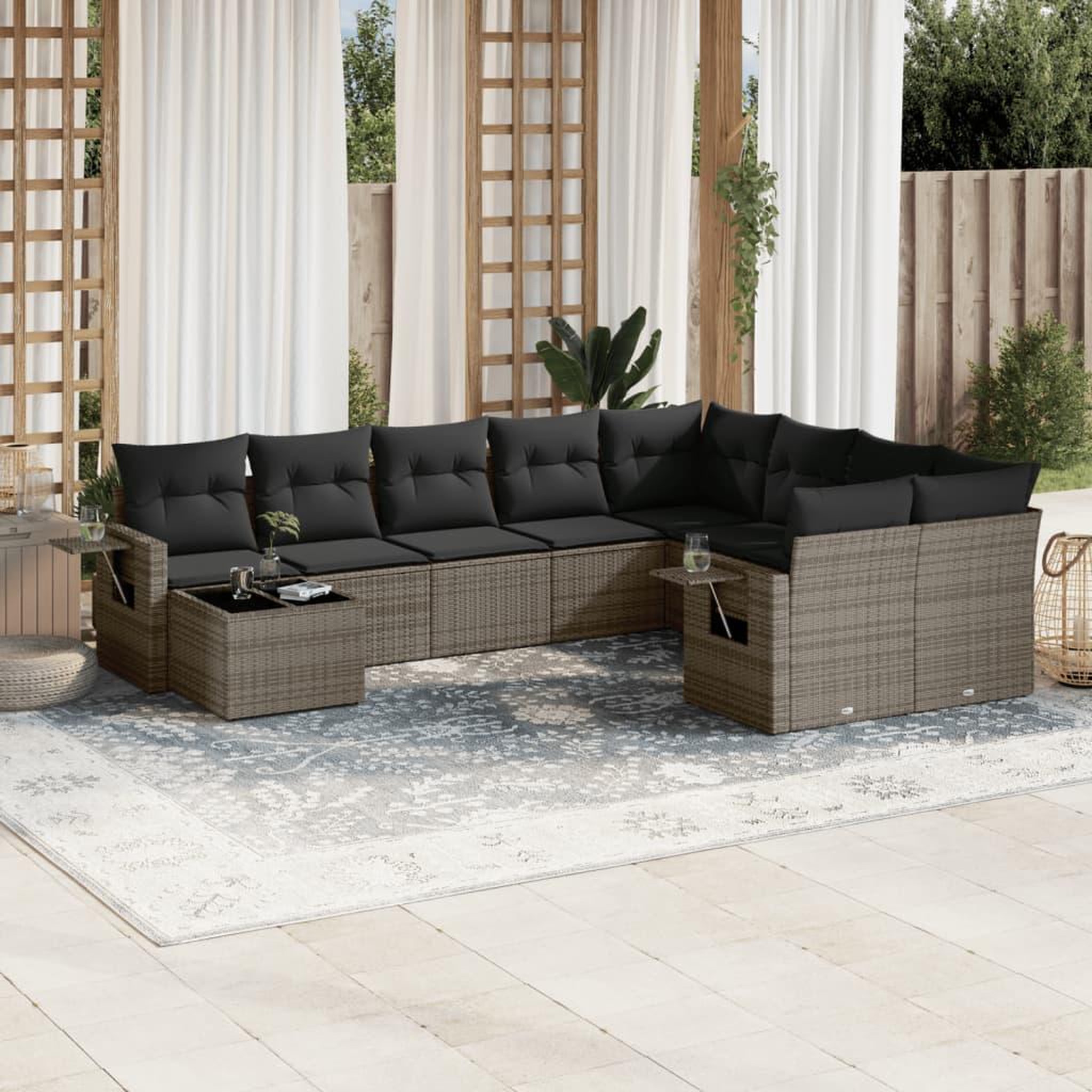 VIDAXL Salon de jardin avec coussins 10 pcs gris resine tressee