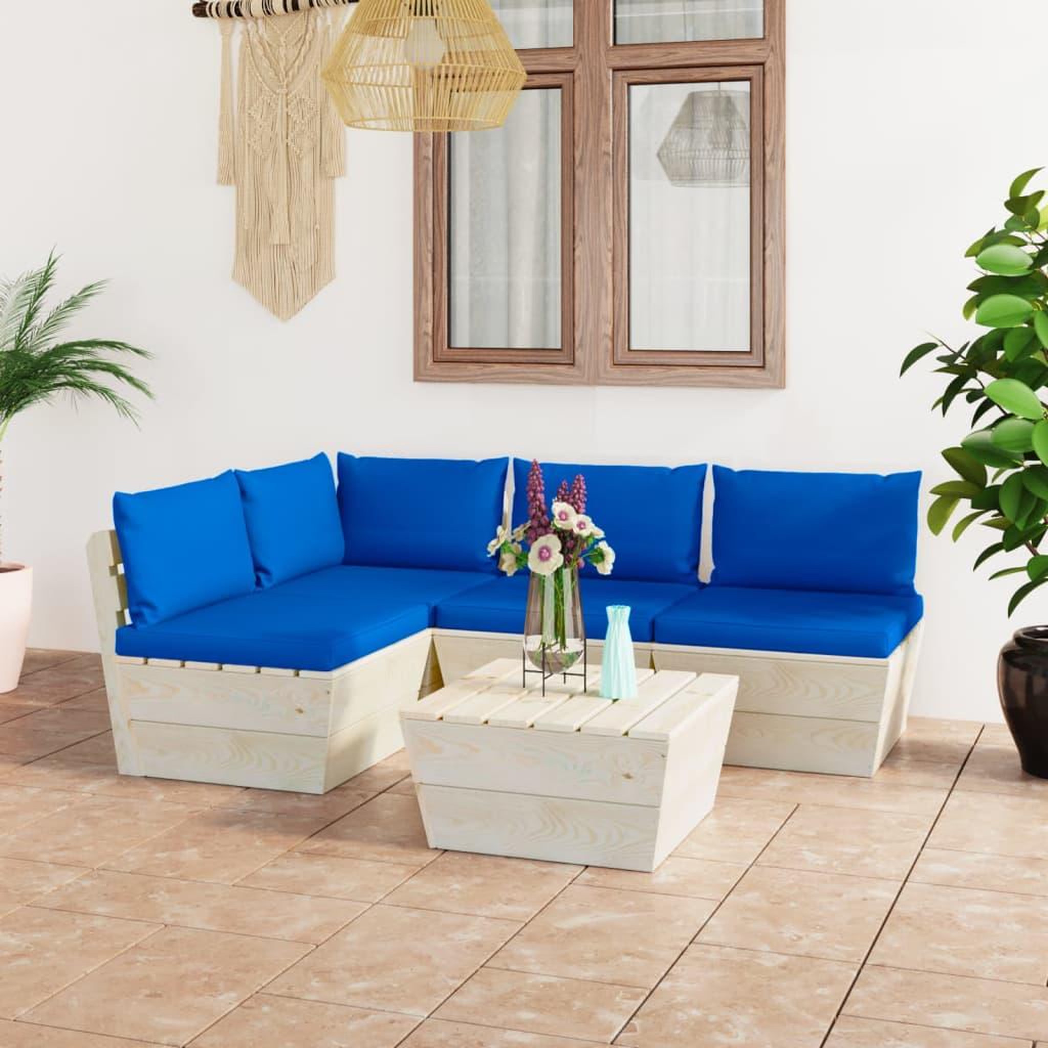 Voir la diapositive 1 : VIDAXL Salon de jardin palette 5 pcs avec coussins bois d'epicea