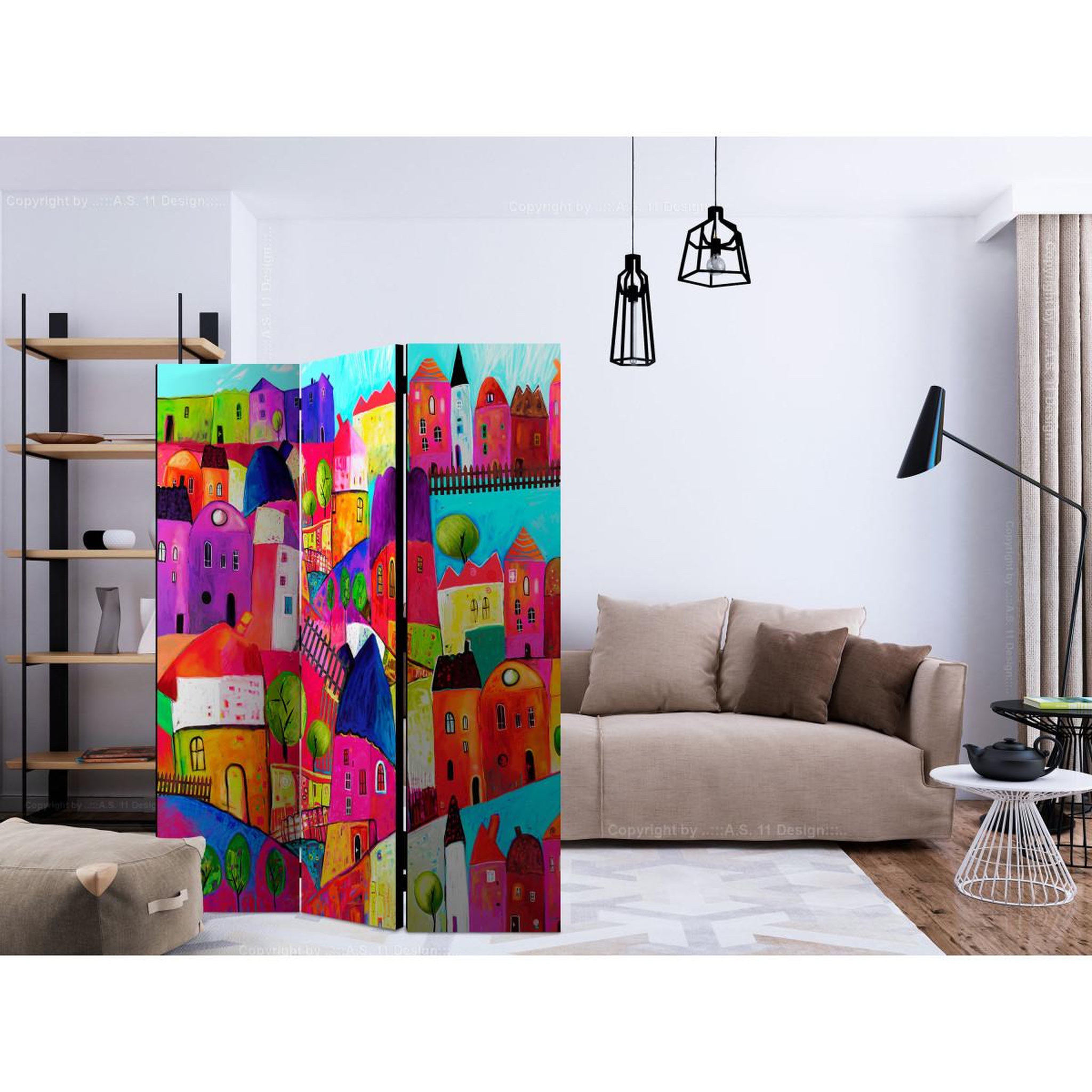 Voir la diapositive 2 : Paris Prix Paravent 3 volets  rainbow hued town  135x172cm