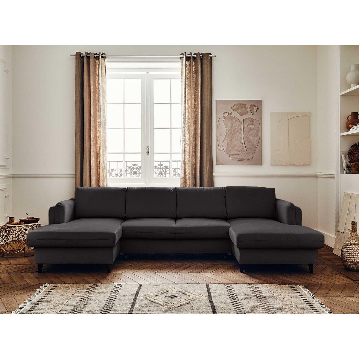 LISA DESIGN Brooke - canapé panoramique en u - 7 places - convertible avec coffre - en velours