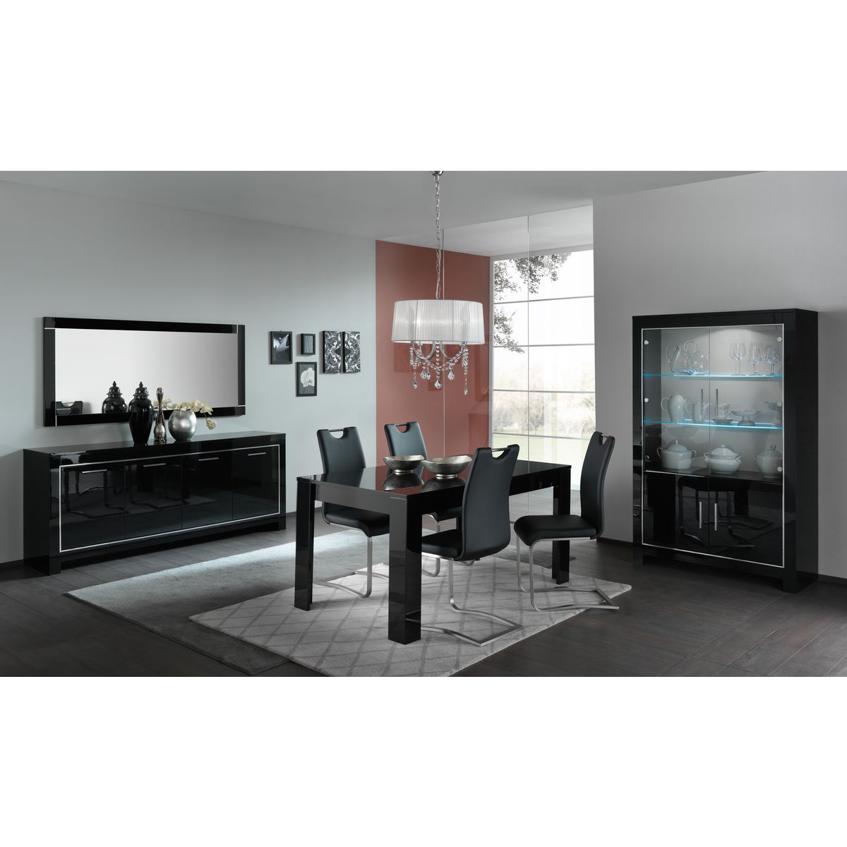 Buffet design moderne 4 portes laqué brillant L210 cm MILANO