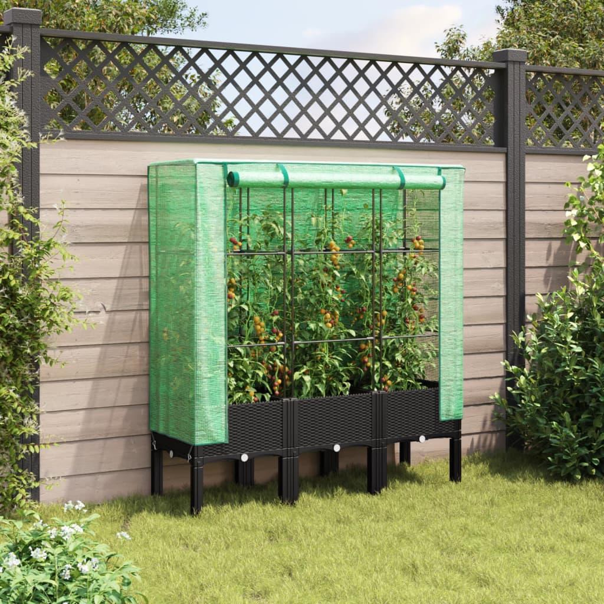 Voir la diapositive 3 : VIDAXL Jardiniere surelevee avec housse aspect rotin 120x40x140 cm