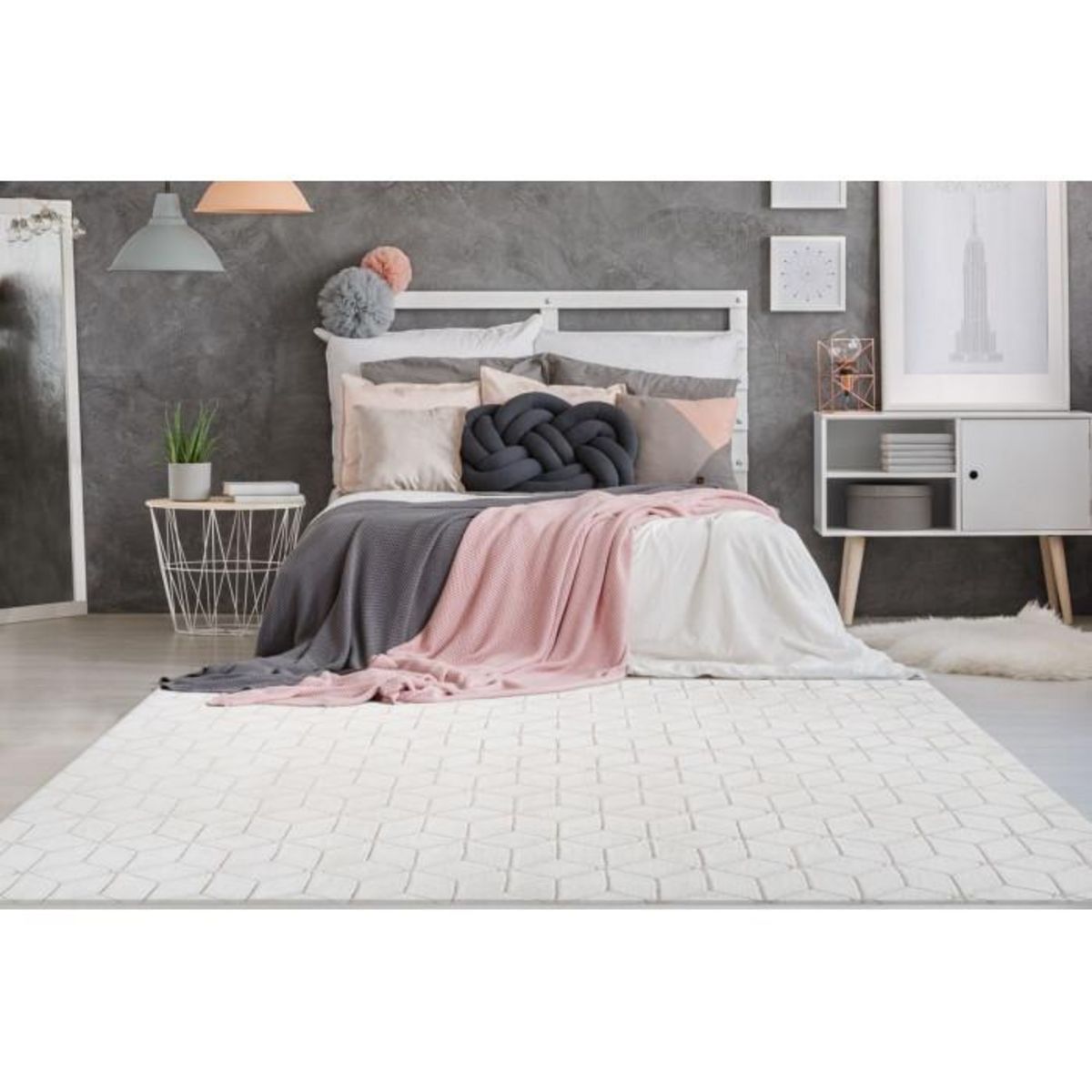 Paris Prix Tapis Shaggy Effet 3D  Vivica  Blanc & Crème