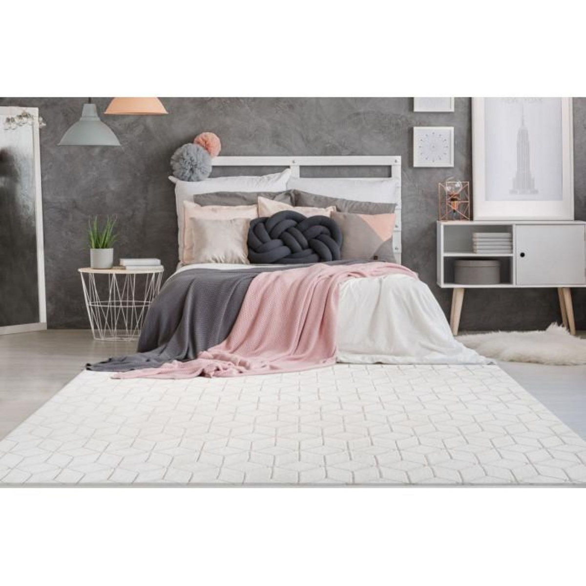 Paris Prix Tapis Shaggy Effet 3D  Vivica  Blanc & Crème