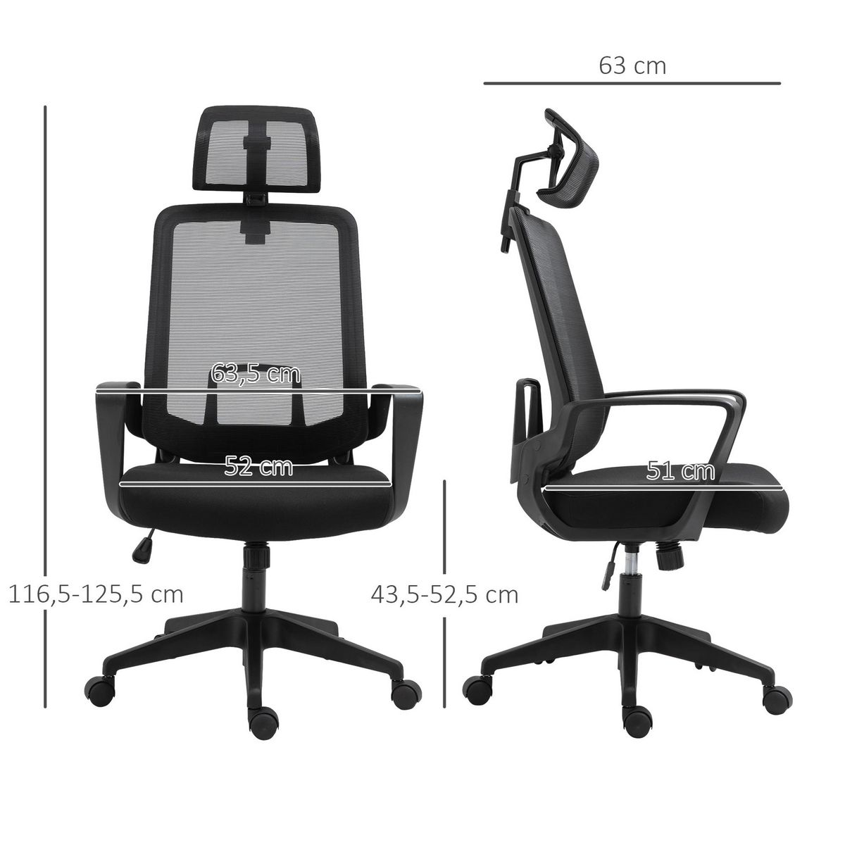 VINSETTO Vinsetto Fauteuil de bureau manager grand confort dossier ergonomique hauteur assise réglable appui-tête tissu maille noir