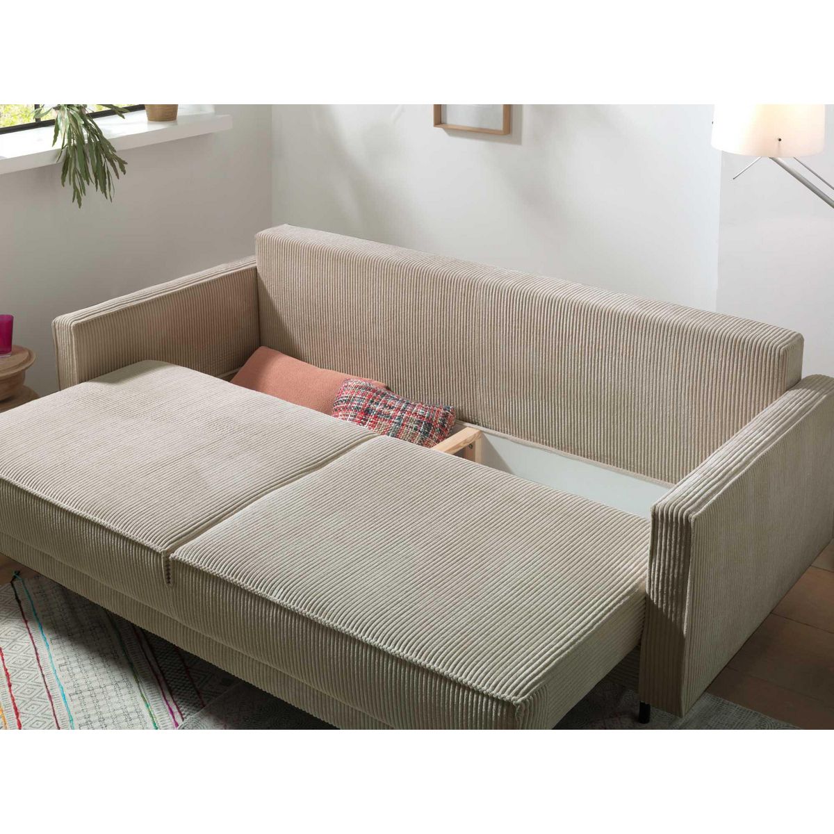 LISA DESIGN Charlie - canapé 3 places convertible avec coffre - en velours côtelé