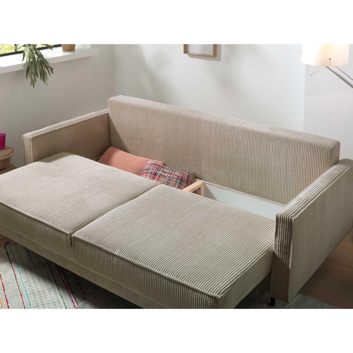 LISA DESIGN Charlie - canapé 3 places convertible avec coffre - en velours côtelé